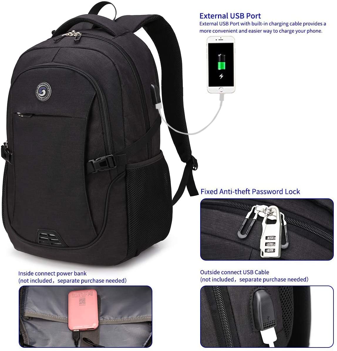 SHRRADOO Durable Anti Theft Laptop Backpack Travel Backpacks Bookbag