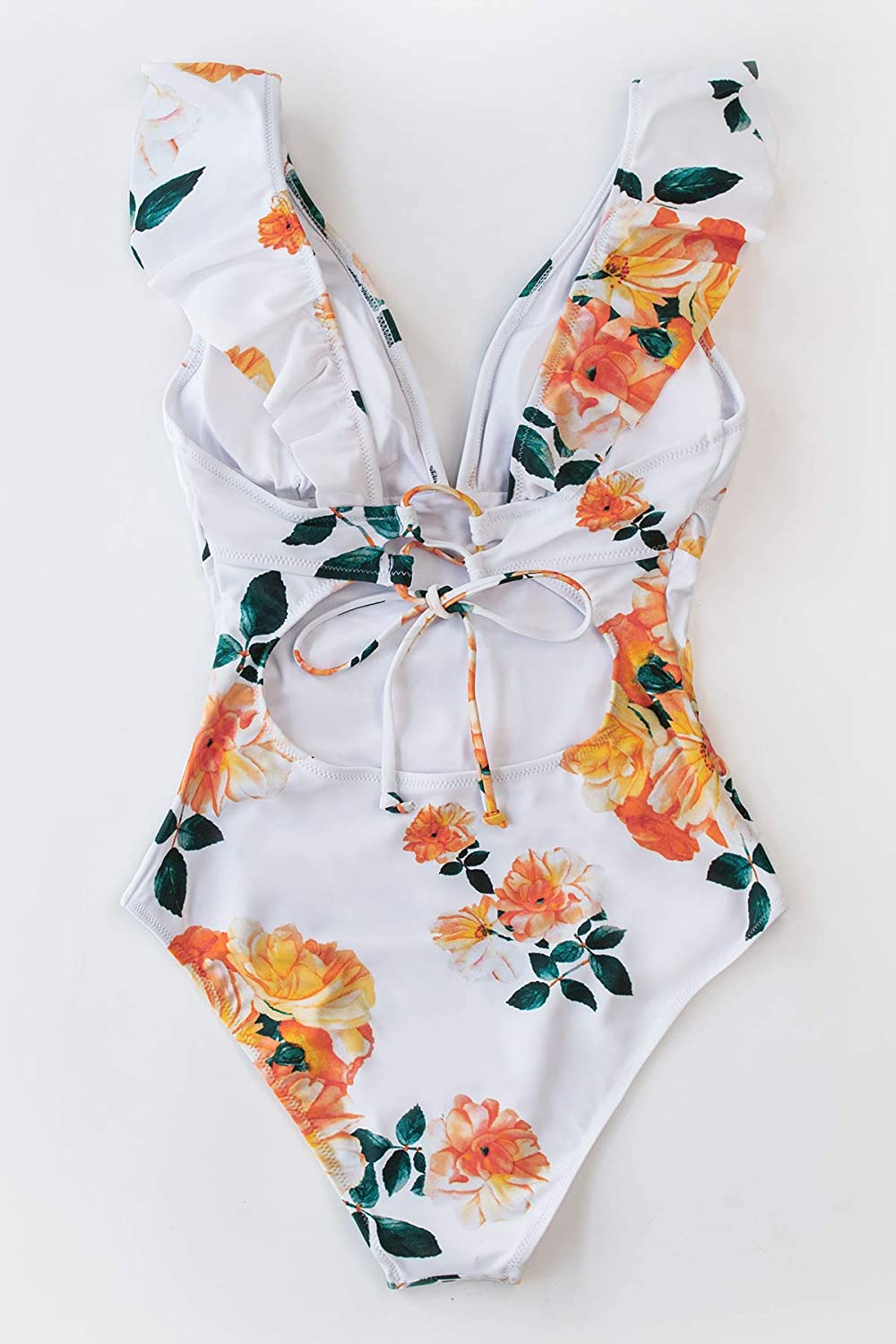 CUPSHE Women's V Neck One Piece Swimsuit Ruffled Lace Up Monokini