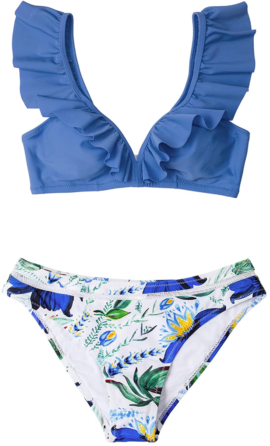CUPSHE Women's Orange Floral Bottom Ruffle Hook Closure Bikini Set