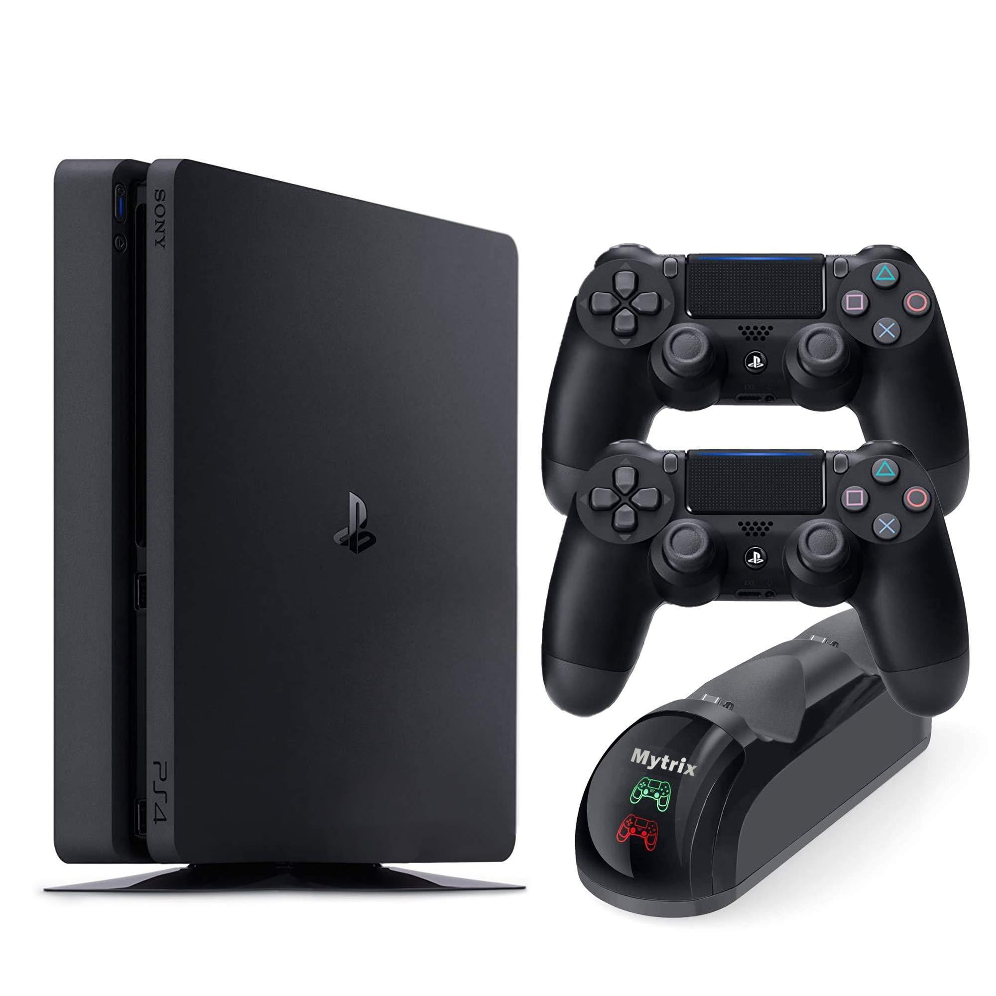 Playstation 4 Slim 1TB Console with Two DS4 Wireless Controller and Mytrix DS4 Fast Charging Dock - JOY2ESpree
