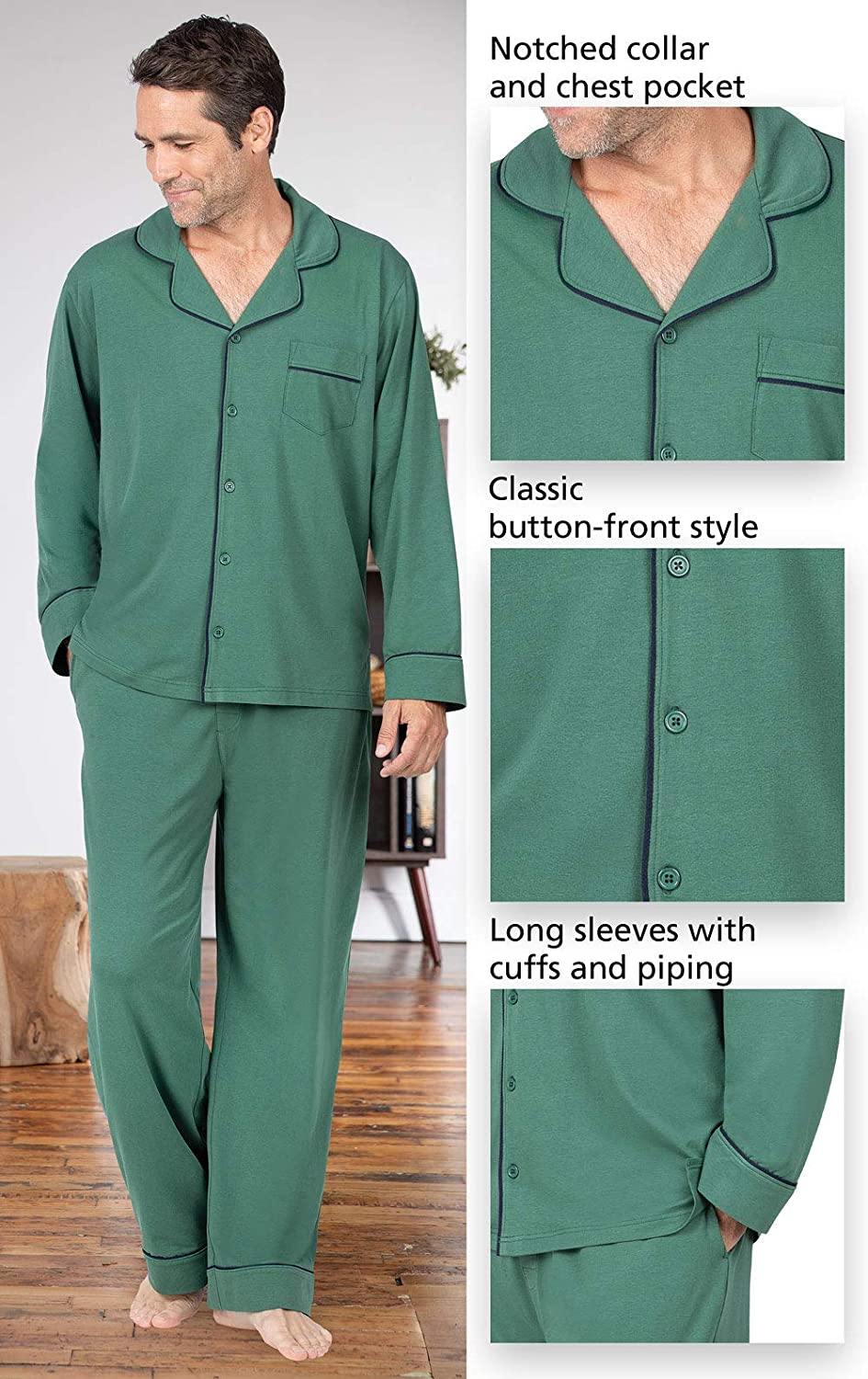 PajamaGram Classic Mens Pajamas Cotton - Men Pajamas Set