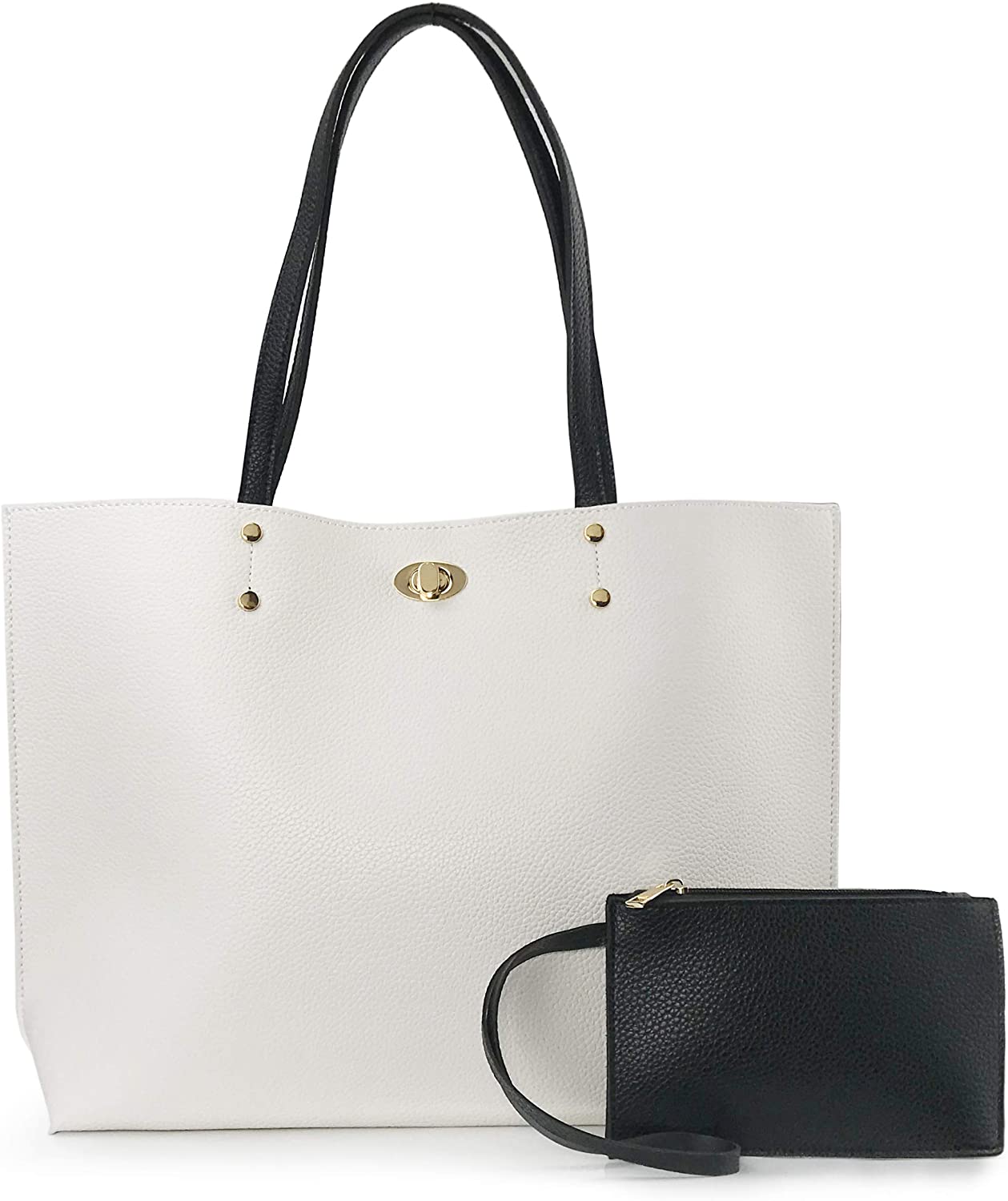 Minimalist Clean Cut Pebbled Faux Leather Tote Womens Shoulder Handbag