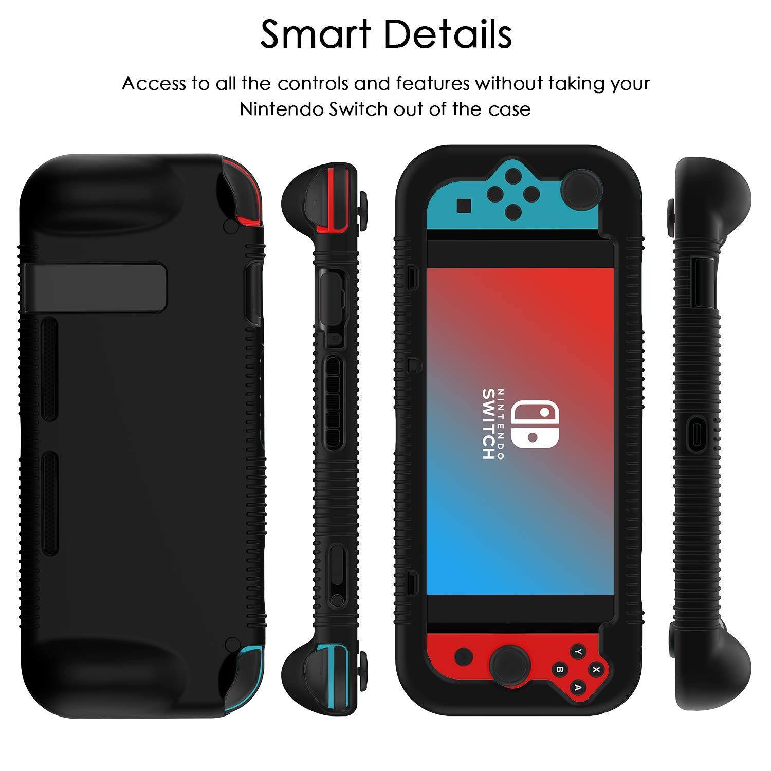 Semeving for Nintendo Switch Case with Tempered Glass Screen Protector for Boy/Girl/Men/Woman/Kids(Black with Screen Protector) … - JOY2ESpree