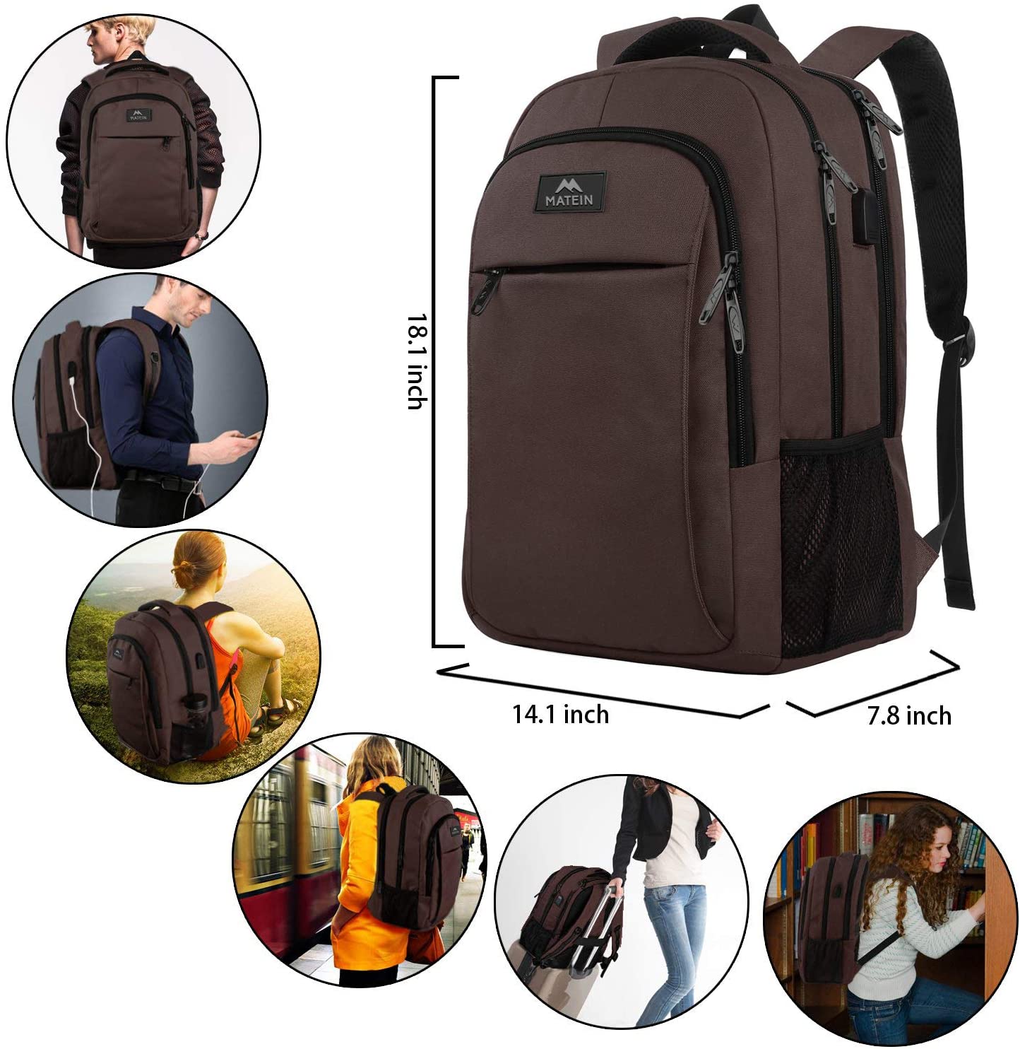 Matein Travel Laptop Backpack, Business Anti Theft Slim Durable Laptops Backpack