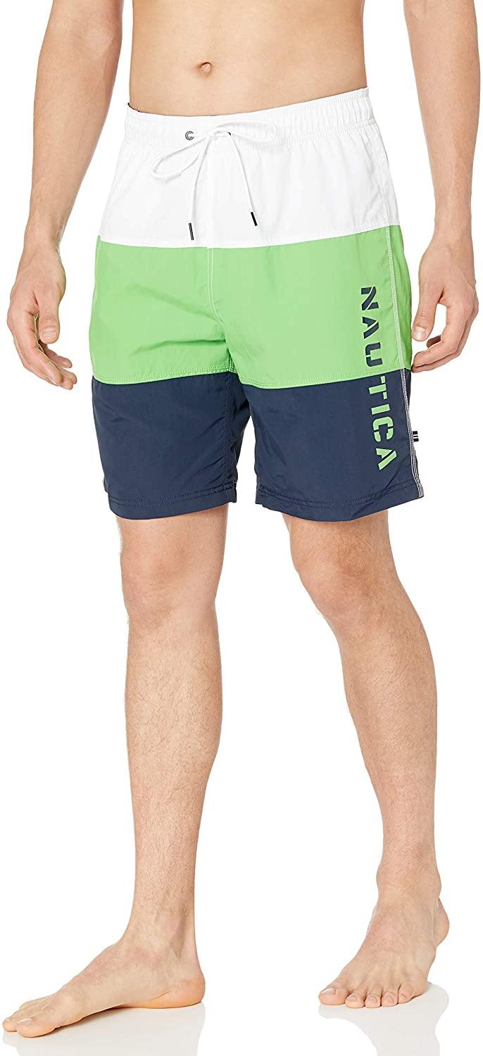 Nautica Men's Quick Dry Classic Logo Tri-Block Series Swim Trunk - JOY2ESpree