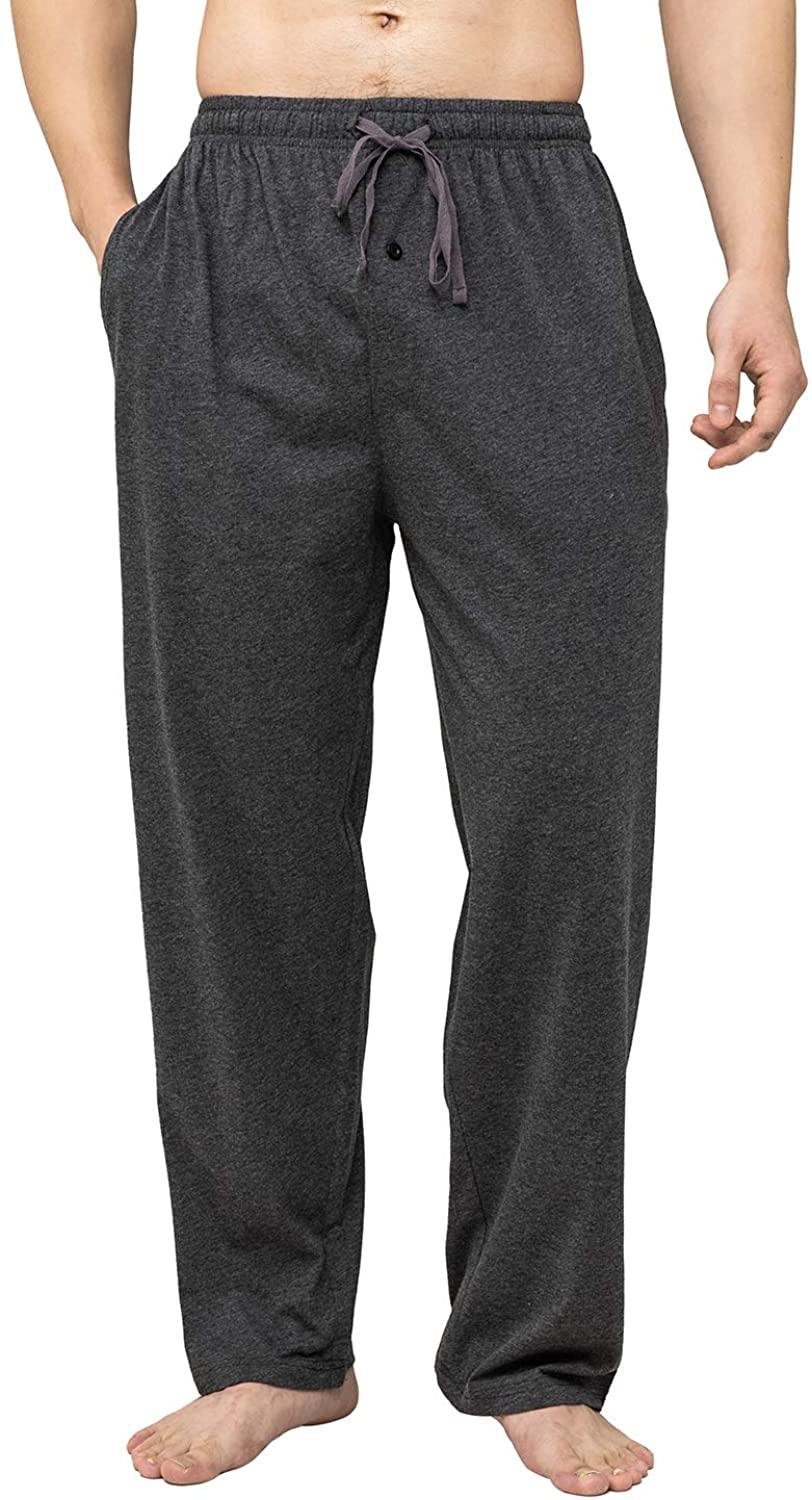 Bintangor Men's Sleep Pajama Pants 100% Cotton Knit Elastic Waistband Lounge Wear Long