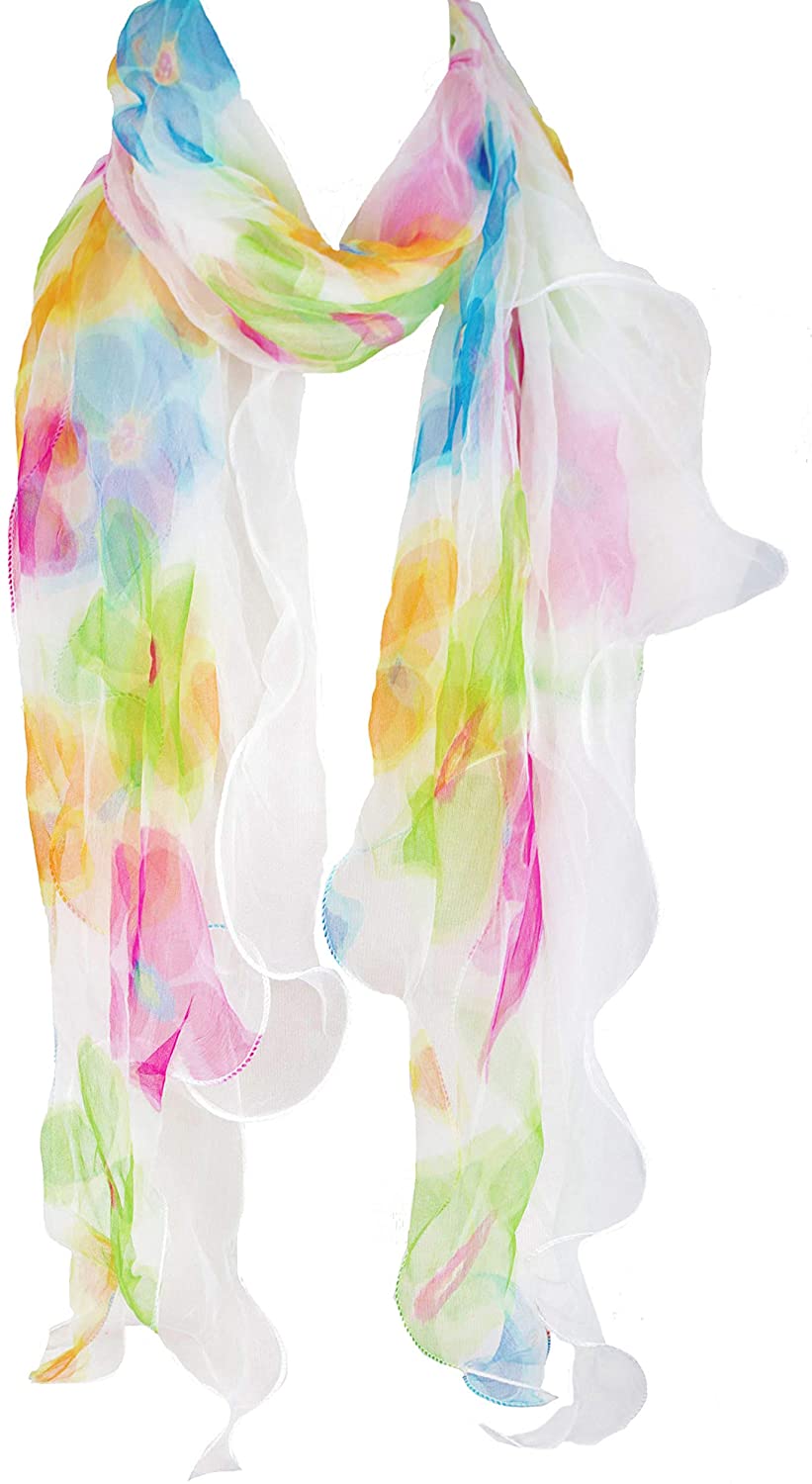 Double Layer Silk scarf, Floral Ruffle Silk Scarf, Summer scarf