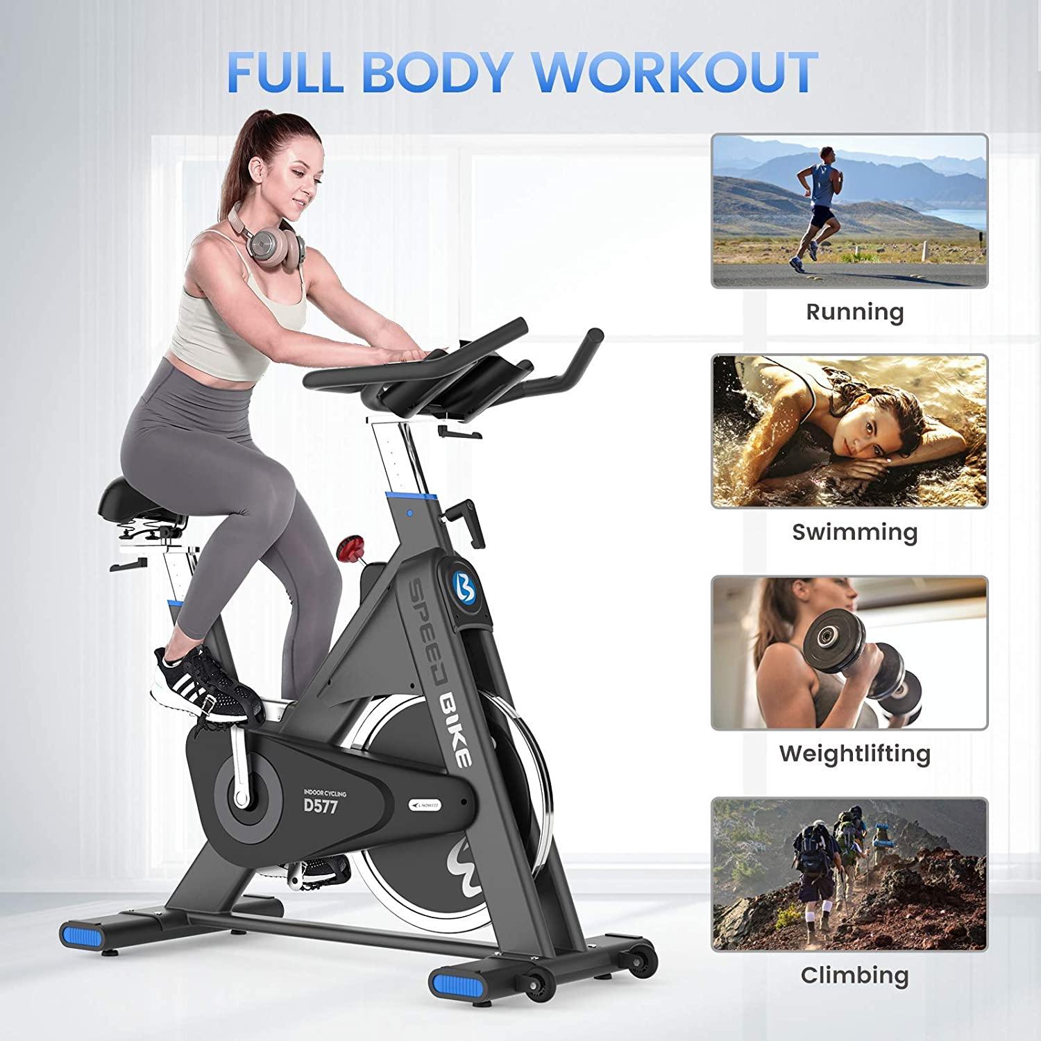 pooboo Exercise Bike Belt Driven Indoor Cycling Bike Commercial Standard Stationary Bike with 44lbs Flywheel for Professional Cardio Workout - JOY2ESpree