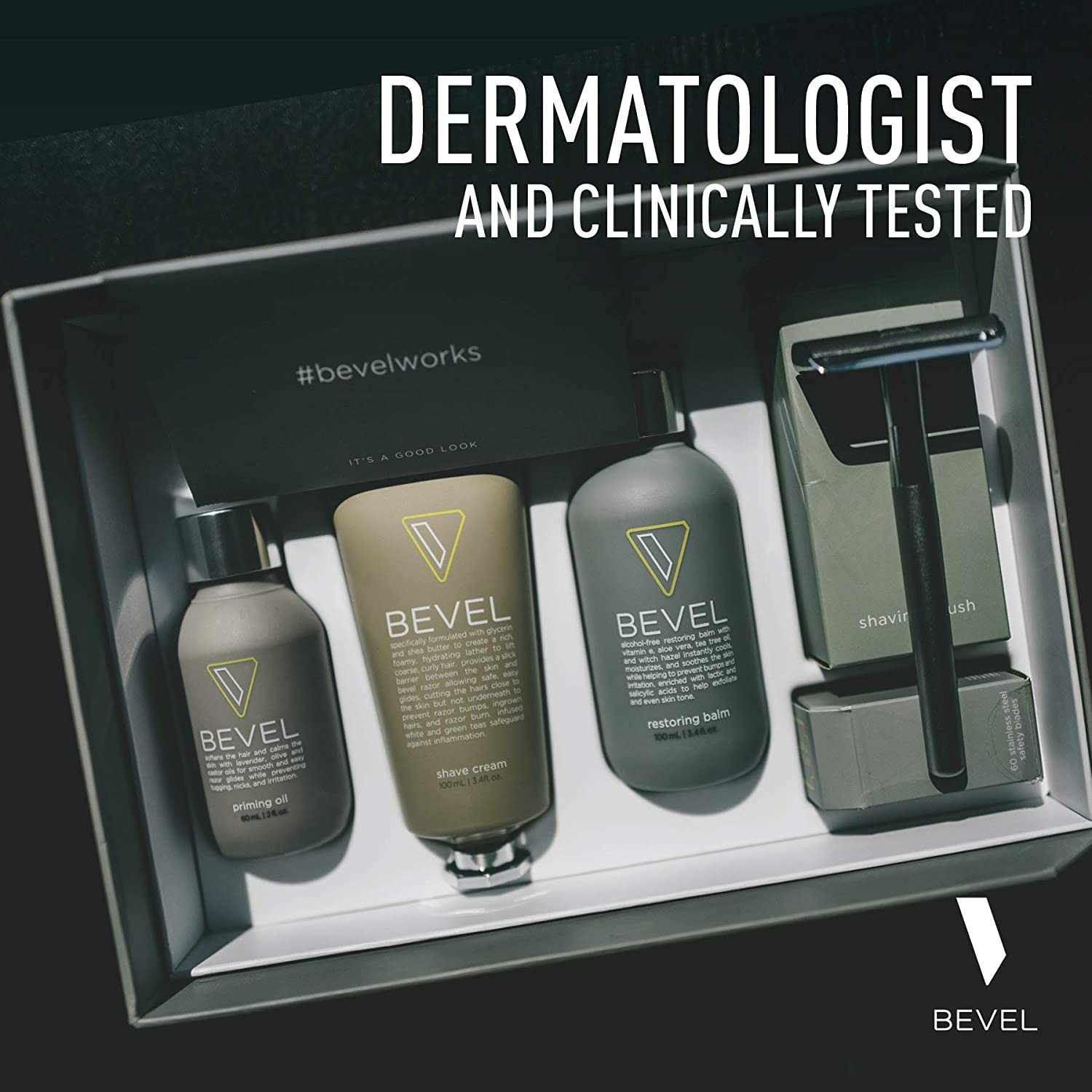 Shaving Kit for Men by Bevel - Starter Shave Kit, Includes Safety Razor, Shaving Brush