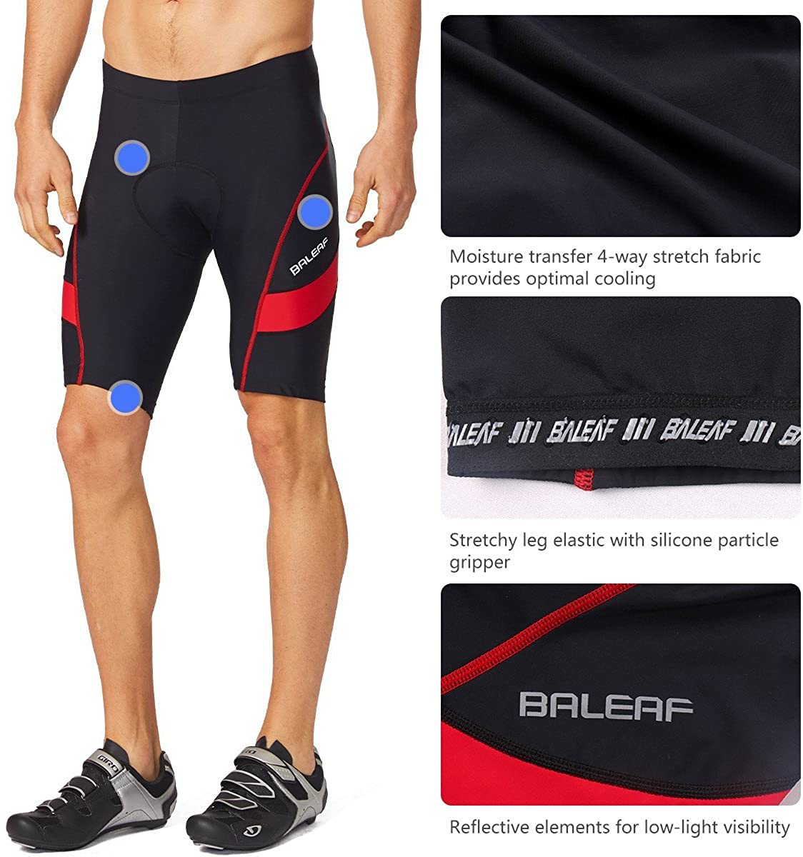 BALEAF Men's Bike Shorts Padded Cycling Bicycle Road Bike Tights Biker Pockets UPF 50+