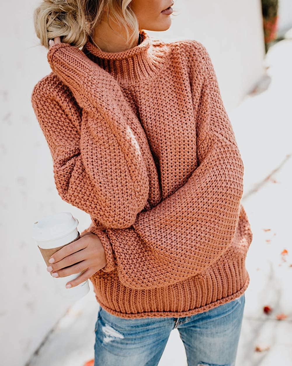 Saodimallsu Womens Turtleneck Oversized Sweaters Batwing Long Sleeve Pullover Loose Chunky Knit Jumper - JOY2ESpree