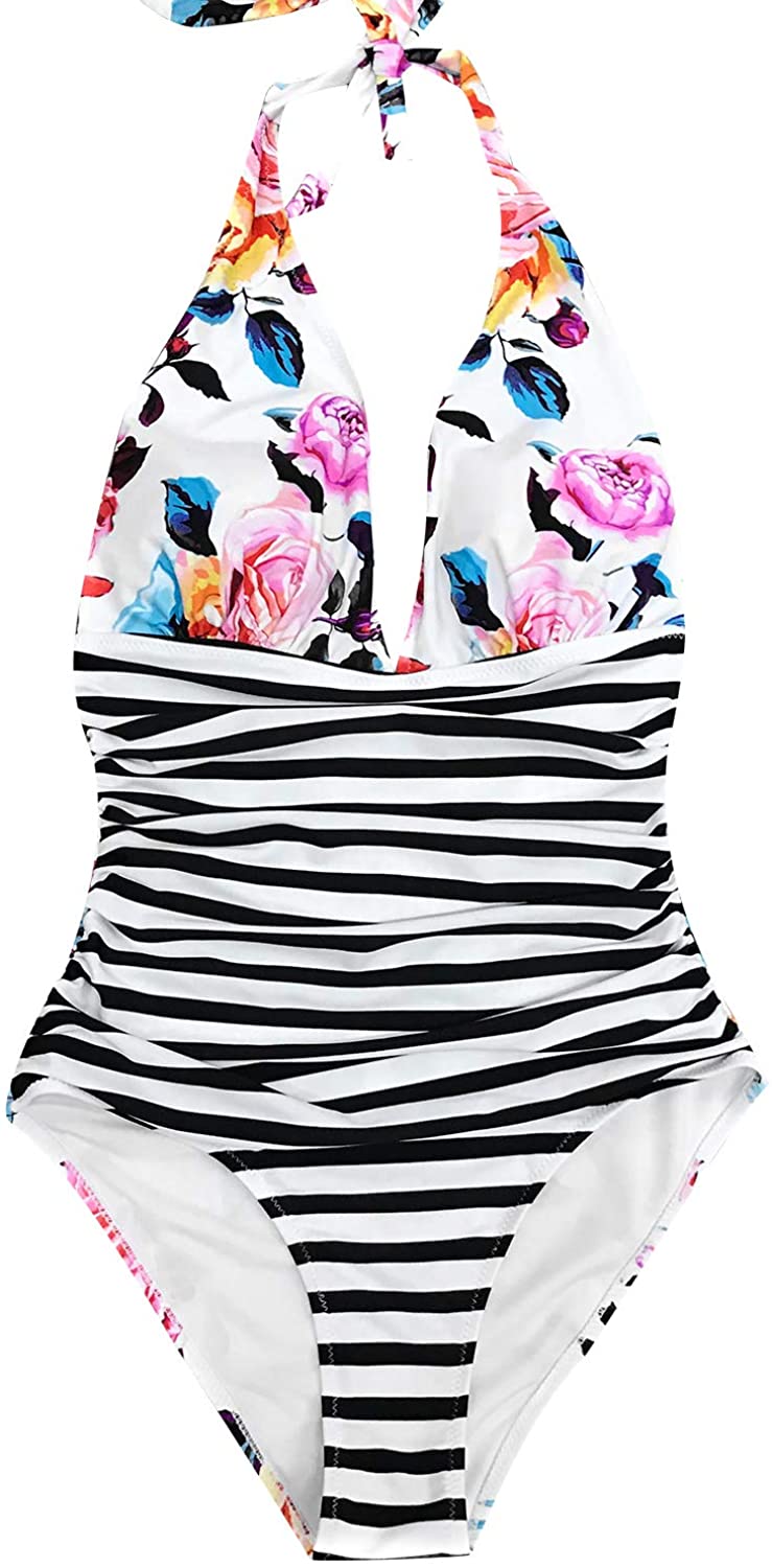 CUPSHE Women's Halter One Piece Swimsuit Keeping You Accompained Swimwear