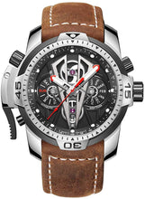 
                        
                          Load image into Gallery viewer, Reef Tiger Mens Sport Mechanical Watches with Steel Black Dial Automatic Watch Calfskin Leather Strap RGA3591
                        
                      