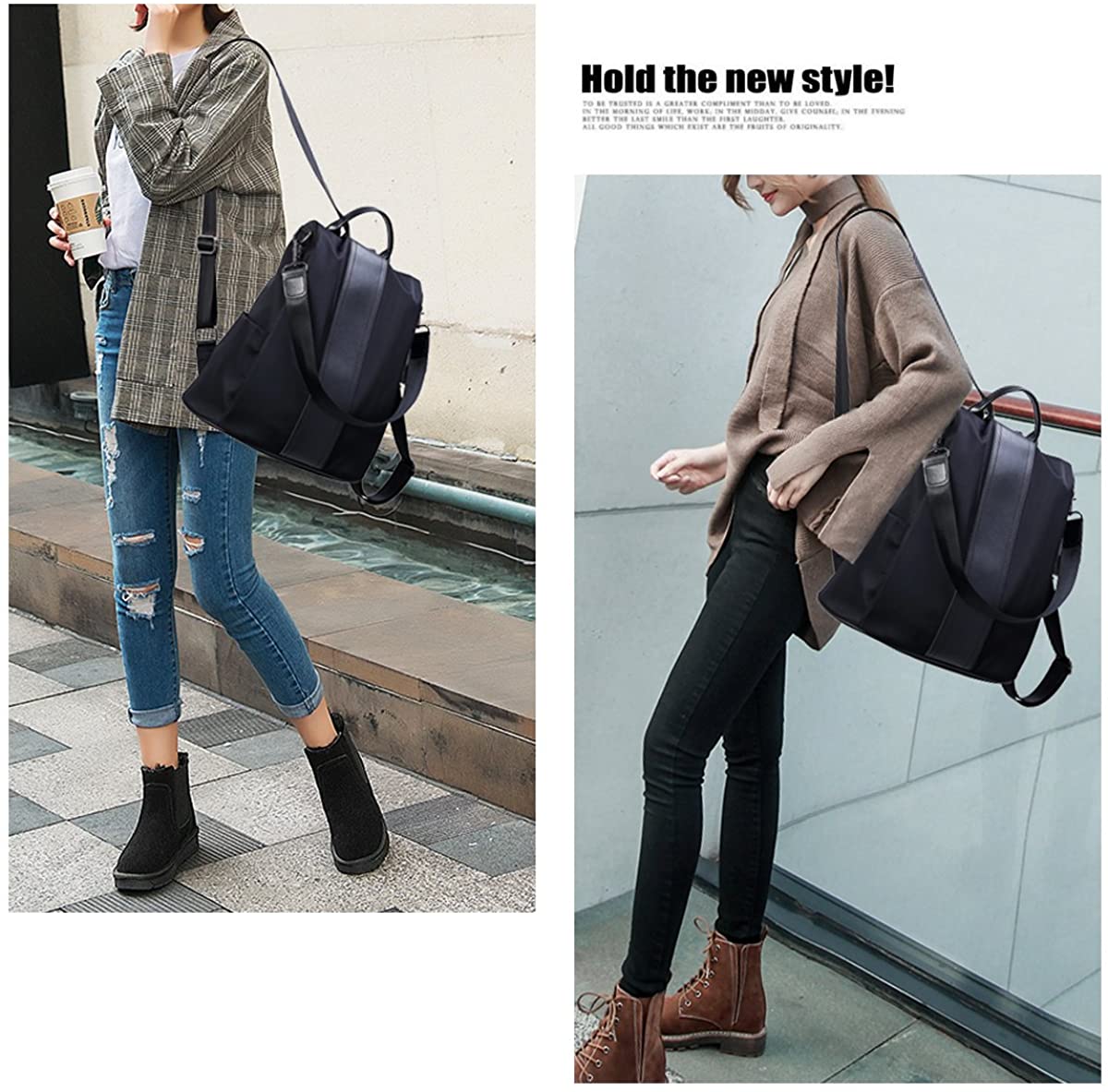 Women Backpack Purse Waterproof Nylon Anti-theft Rucksack Lightweight Shoulder Bag
