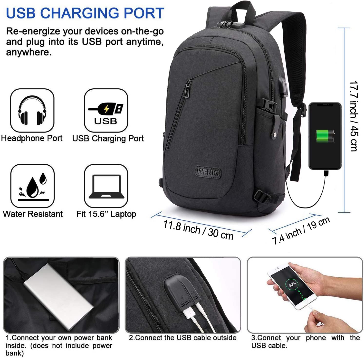 Laptop Backpack,Business Travel Anti Theft Backpack for Men Women with USB Charging Port