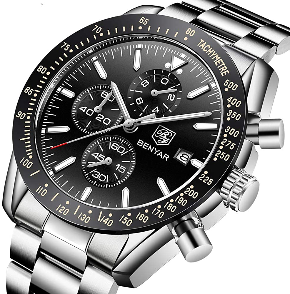 BENYAR Chronograph Mens Watch Quartz Movement 30M Waterproof | Leather Watch Strap