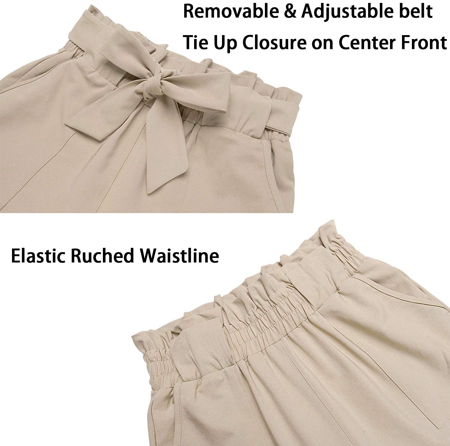 Freeprance Women's Pants Casual Trouser Paper Bag Pants Elastic Waist Slim Pockets