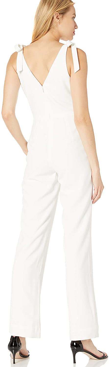 Dress the Population Women's Maira Sleeveless Plunging Dress Jumpsuit W Bows