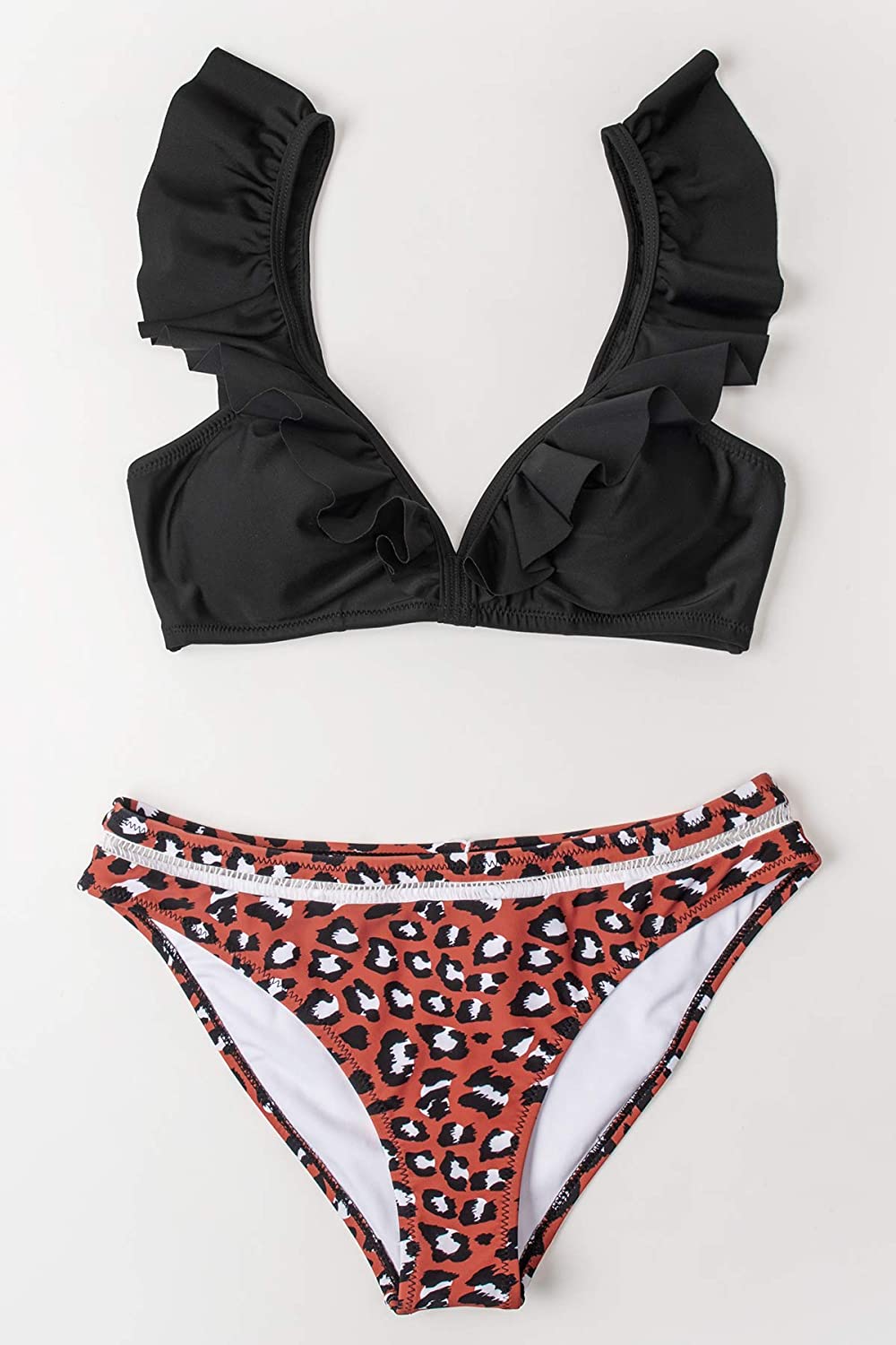 CUPSHE Women's Orange Floral Bottom Ruffle Hook Closure Bikini Set