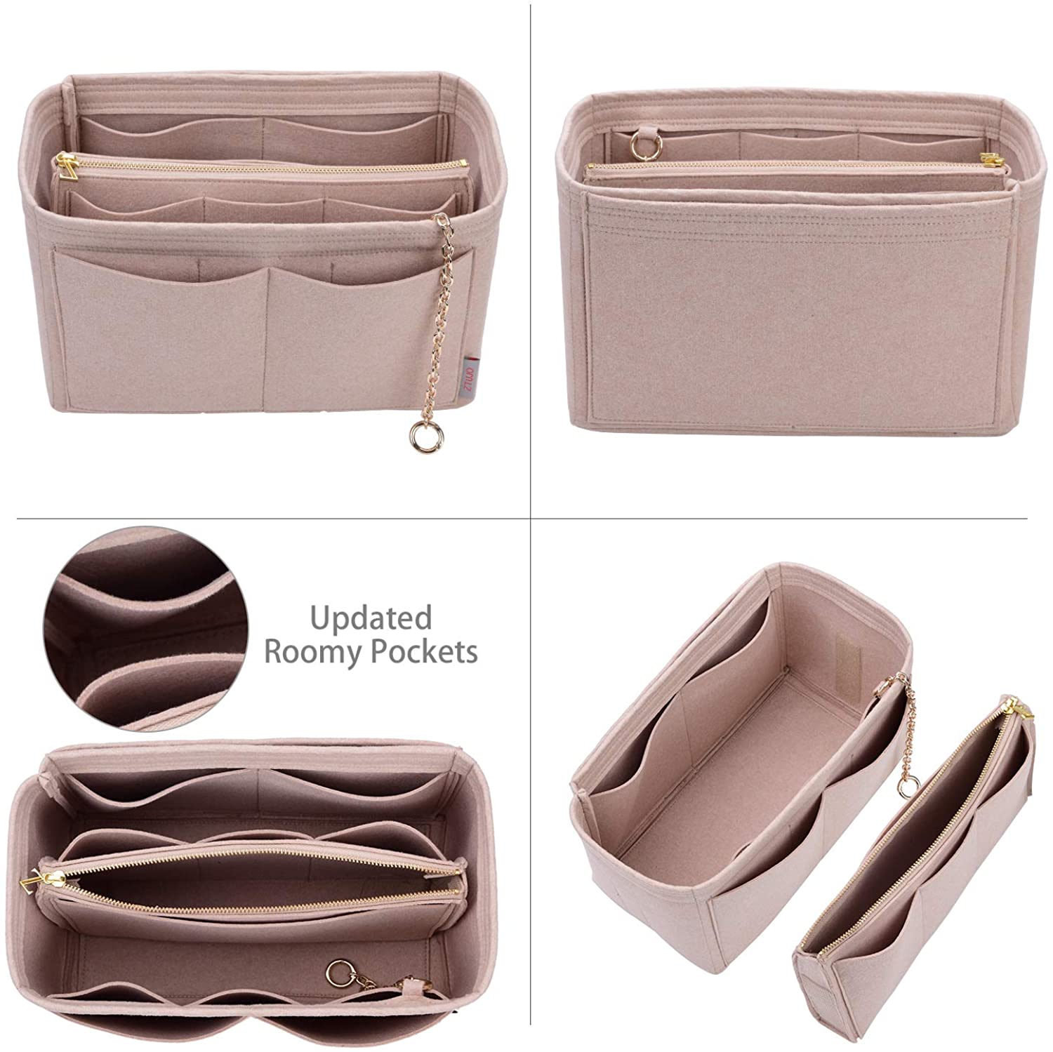 High End Purse Organizer insert, Bag Organizer with YKK zipper, Fit LV Speedy, Neverfull,Tote.5 Sizes