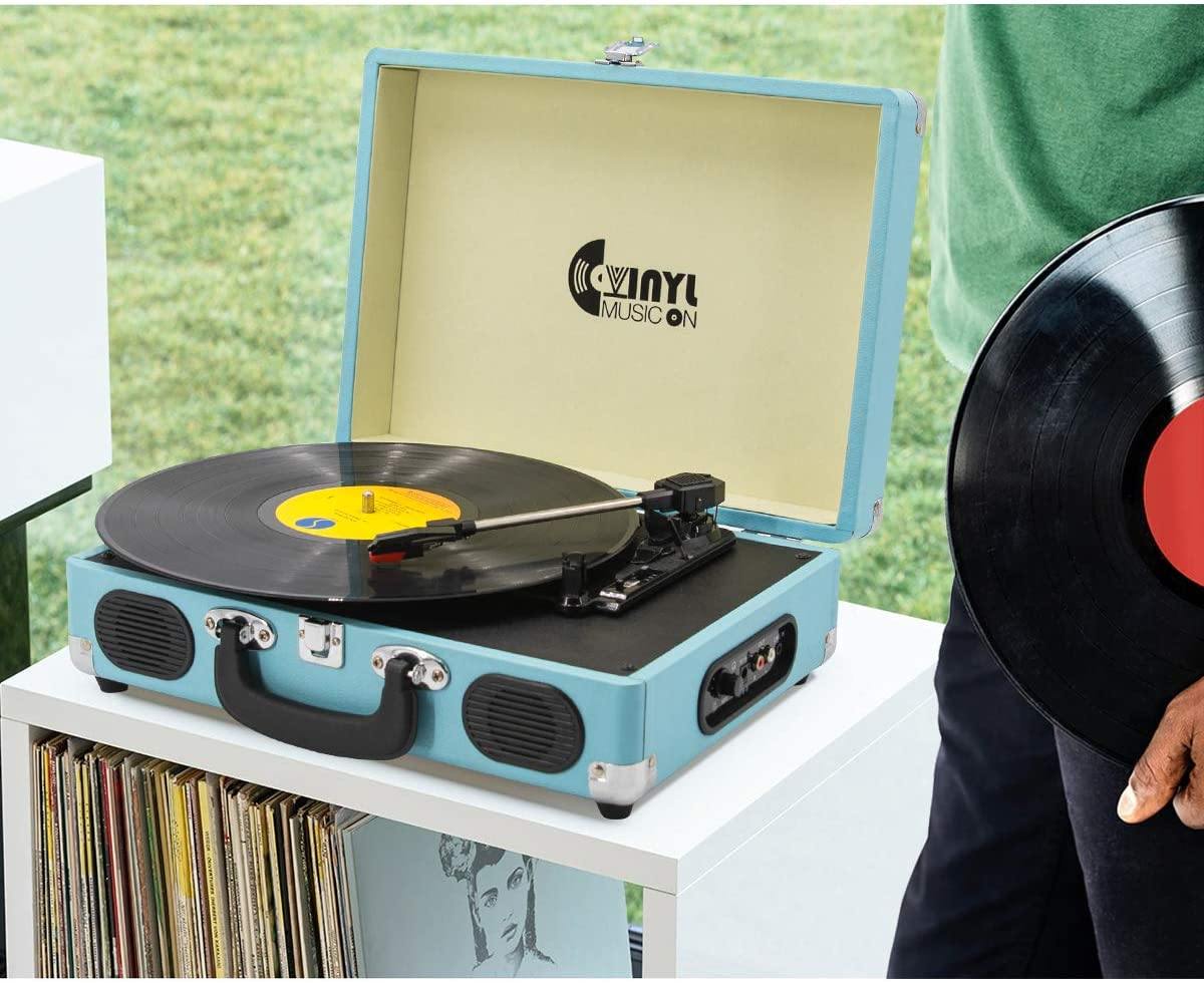 Retro Record Player for 33/45/78 RPM Vinyl Records,Bluetooth Belt-Drive Turntable - JOY2ESpree