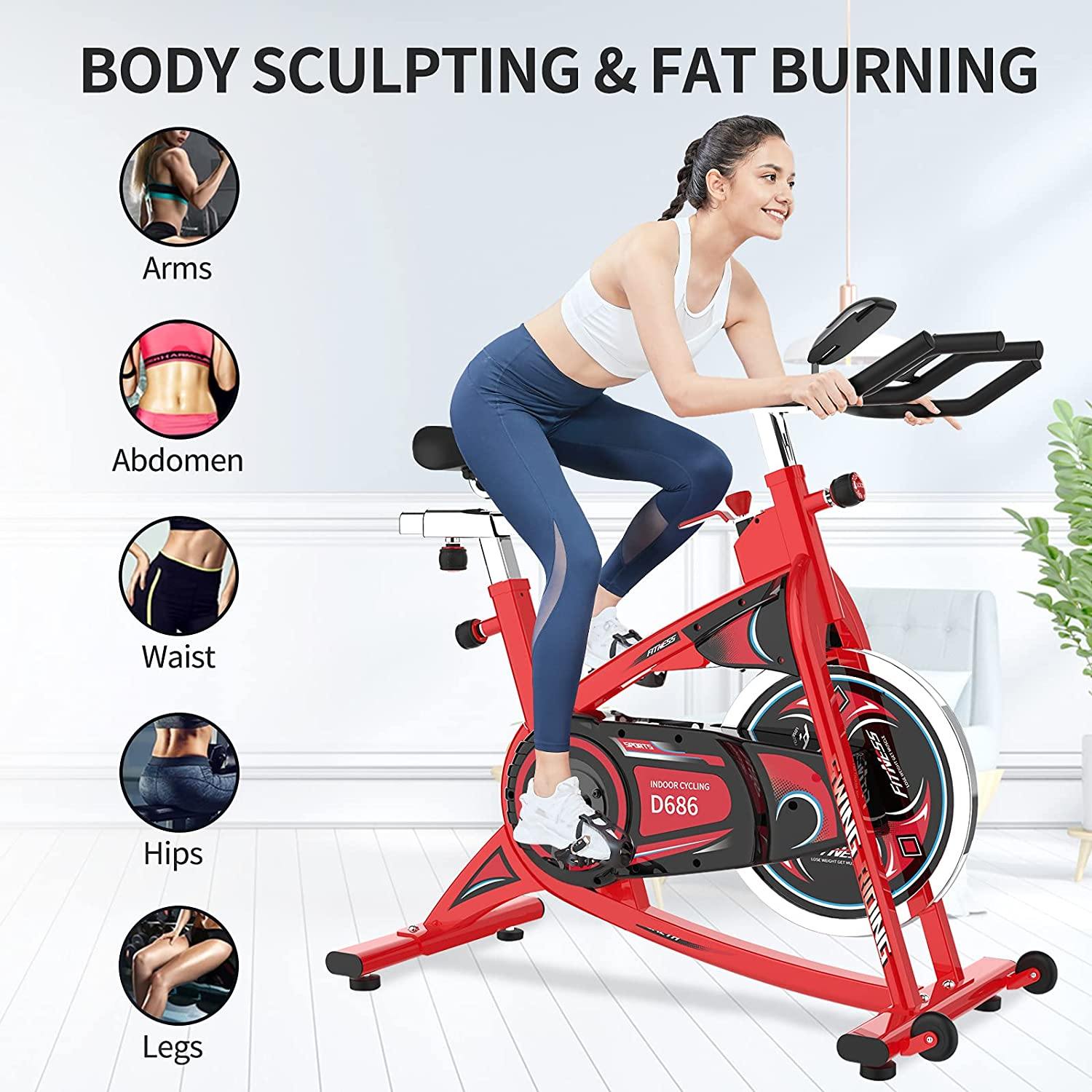 pooboo Exercise Bike Indoor, Belt Drive Cycling Bike Stationary - JOY2ESpree