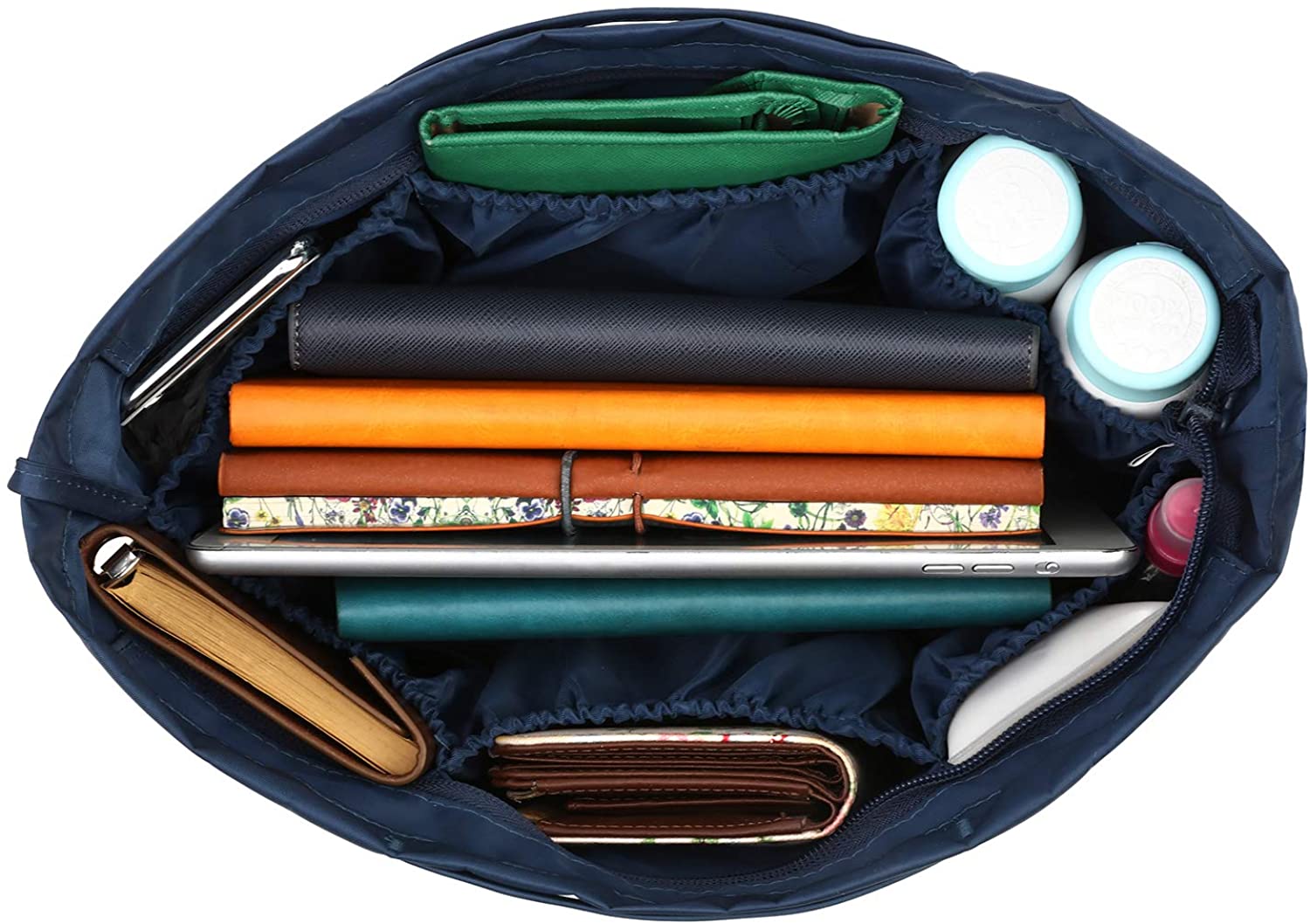 bridawn Nylon Tote Organizer Purse Insert Pocketbook Organizer Insert Handbag Divider with Handles Zipper Closure