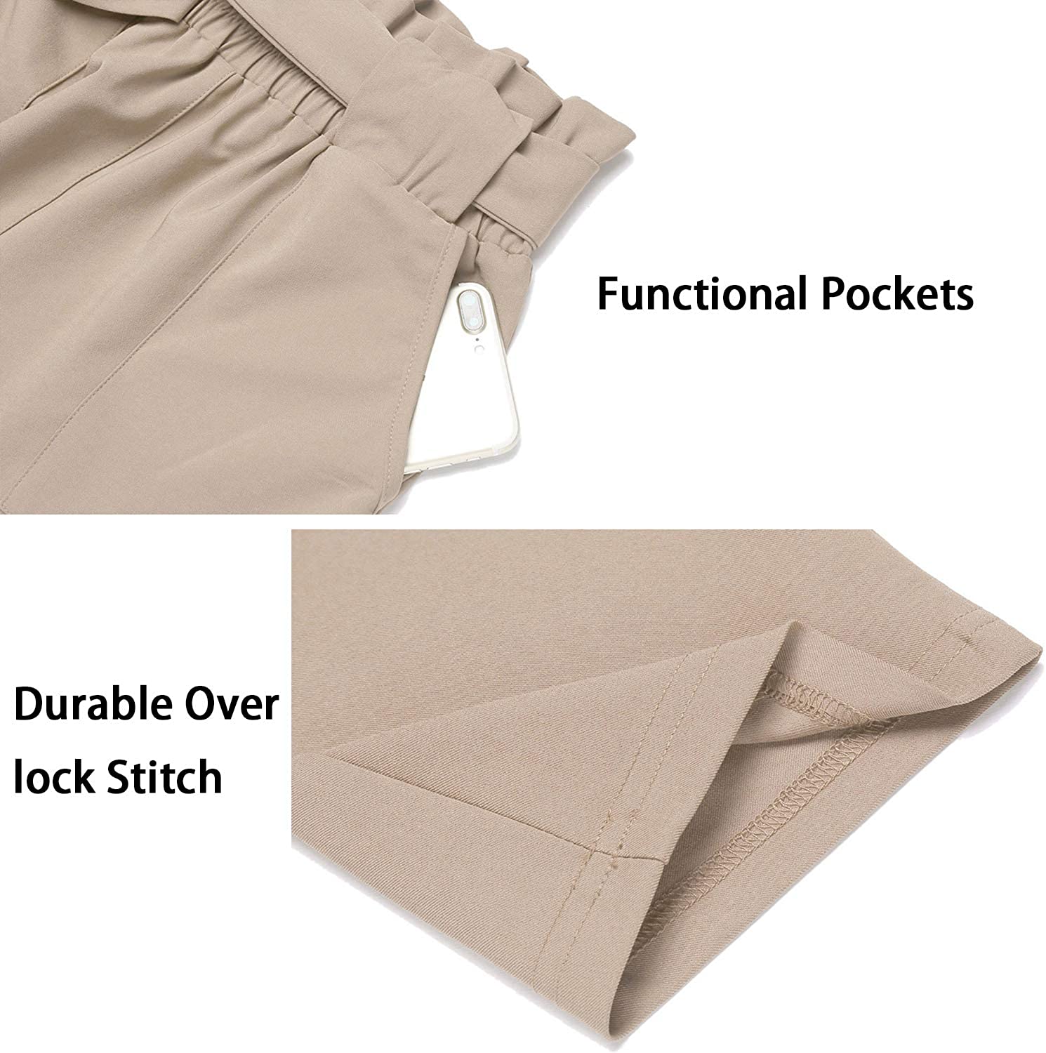 Freeprance Women's Pants Casual Trouser Paper Bag Pants Elastic Waist Slim Pockets