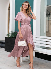 
                        
                          Load image into Gallery viewer, Miessial Women's Summer Chiffon V Neck Ruffle Maxi Dress Polka Dot Long Beach Wrap Dress
                        
                      