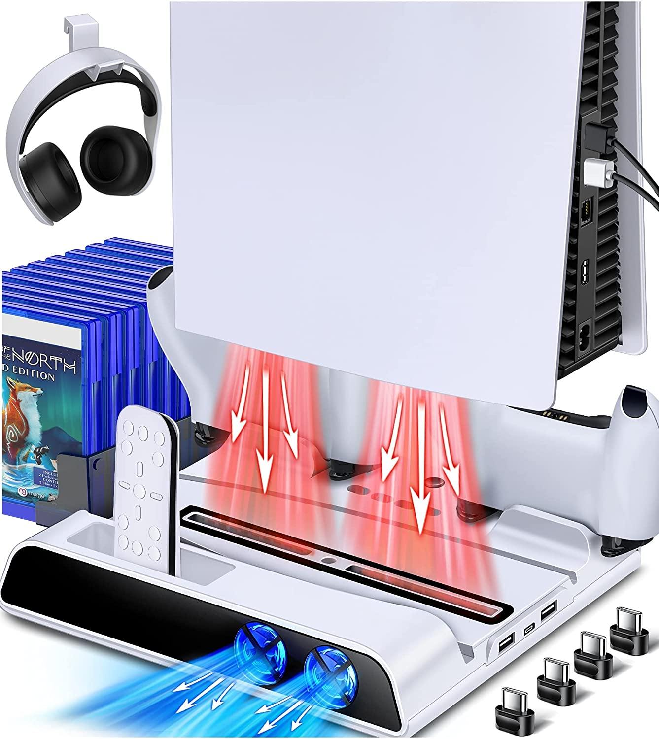 PS5 Accessories Stand Cooling Fan, PS5 Stand with Cooling Fan And Controller Charger Station for Playstation 5 Console - JOY2ESpree