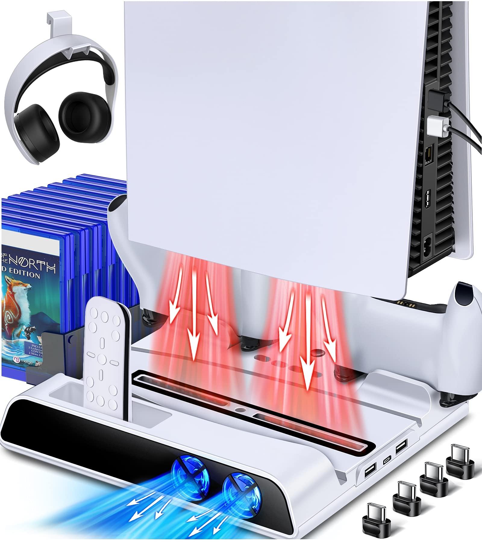 PS5 Accessories Stand Cooling Fan, PS5 Stand with Cooling Fan And Controller Charger Station for Playstation 5 Console - JOY2ESpree