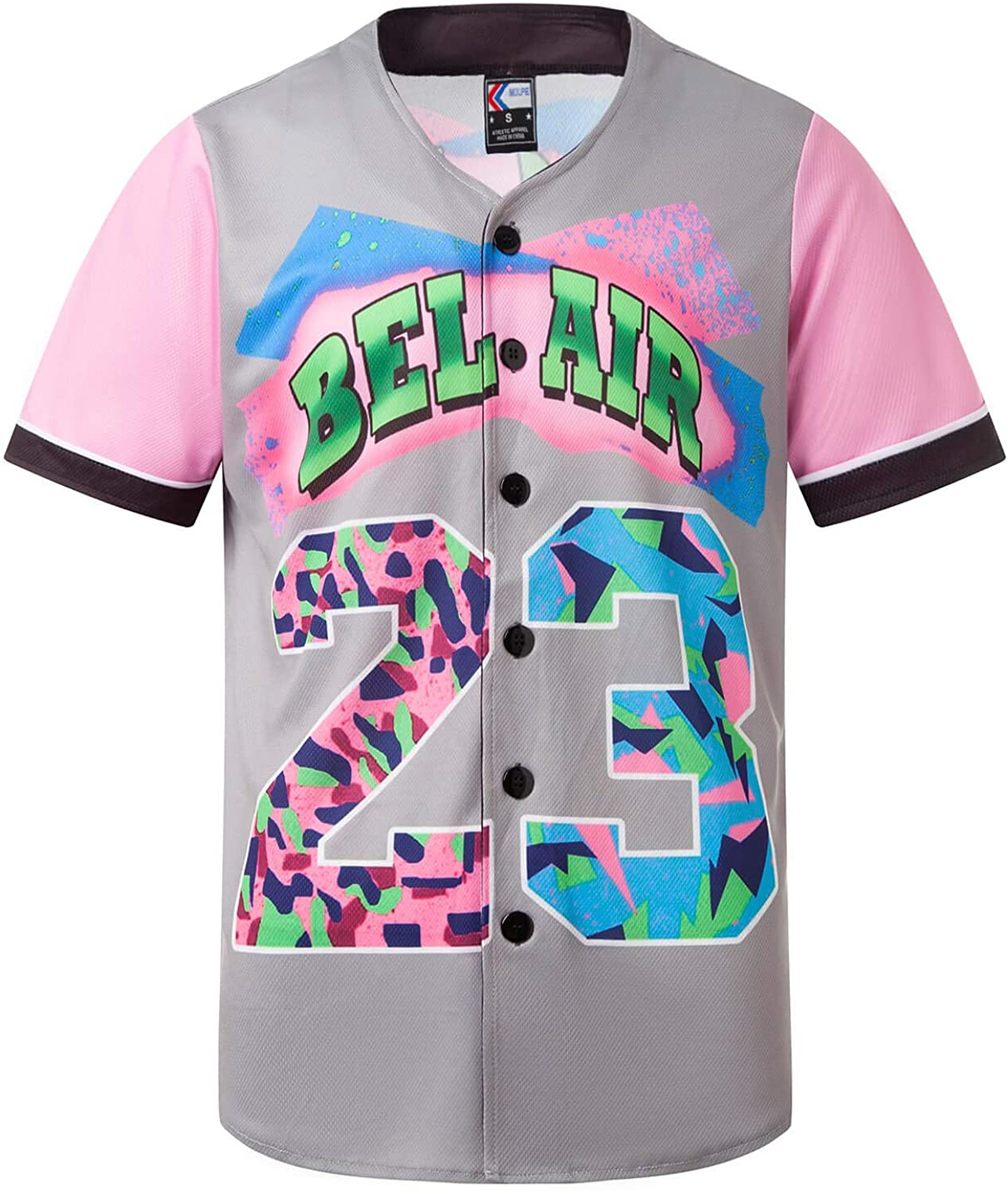 MOLPE 90s Hip Hop Clothing for Men and Women, Unisex Bel Air 23 Baseball Jersey, Mens Printed Urban Shirts for Party