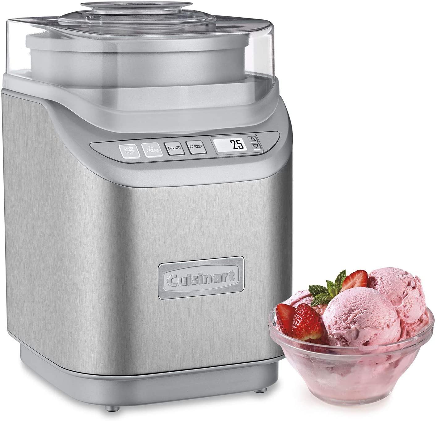 Cuisinart ICE-70 Electronic Ice Cream Maker, Brushed Chrome, Ice Cream Maker with Countdown Timer, With Countdown Timer - JOY2ESpree