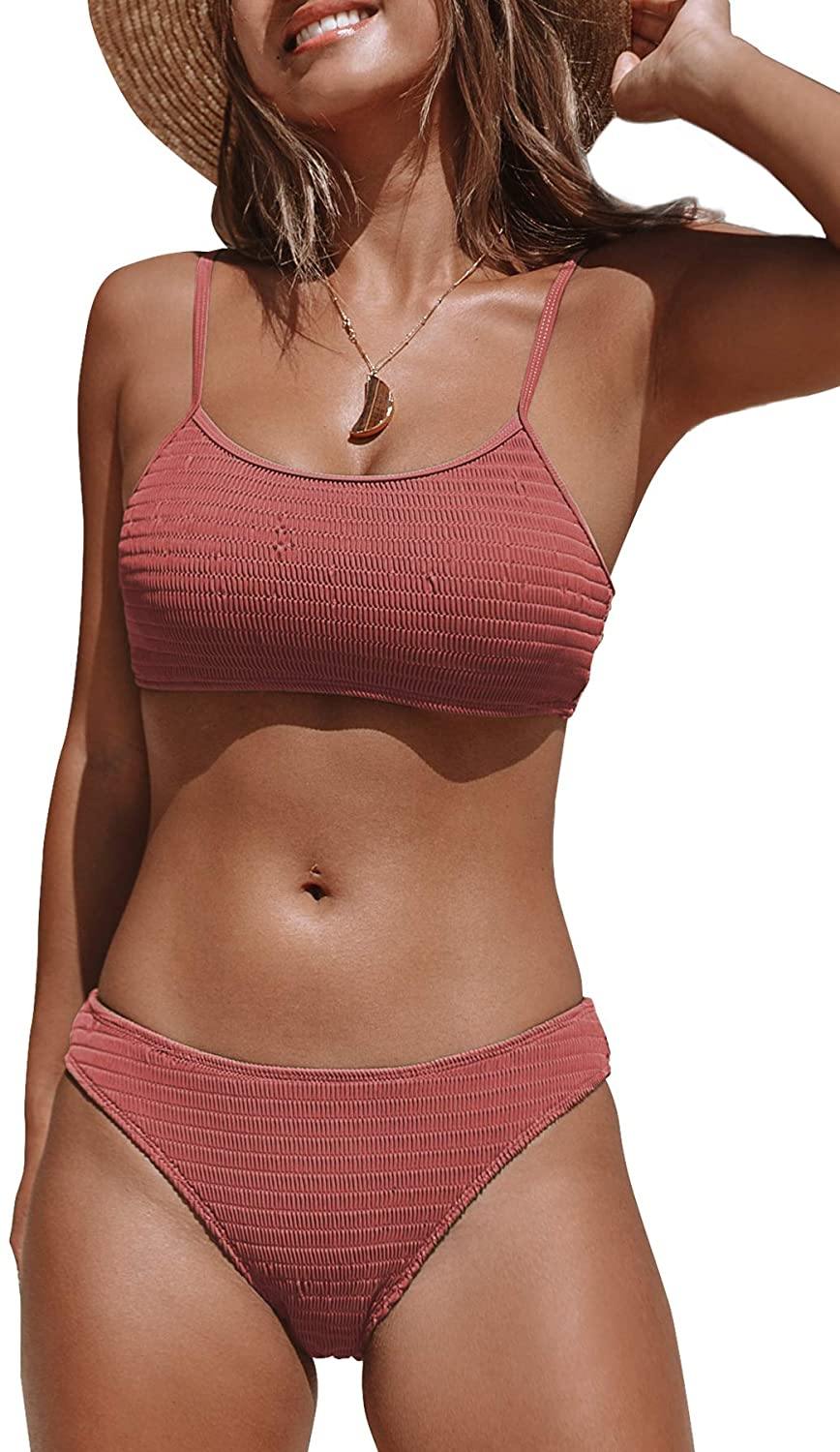 CUPSHE Women's Bikini Swimsuit Ruched Thong Two Piece Bathing Suit - JOY2ESpree