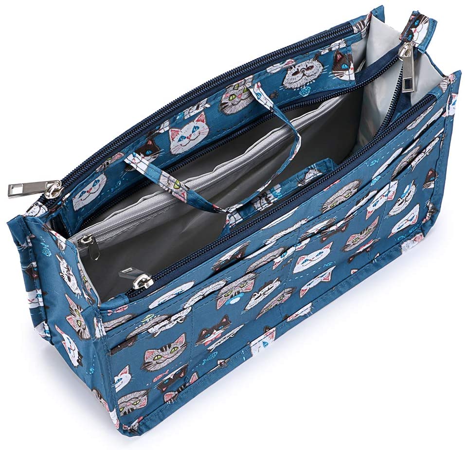 BTSKY New Printing Handbag Organizers Inside Purse Insert-High Capacity 13 Pockets Bag Tote Organizer with Handle Peacock Flower