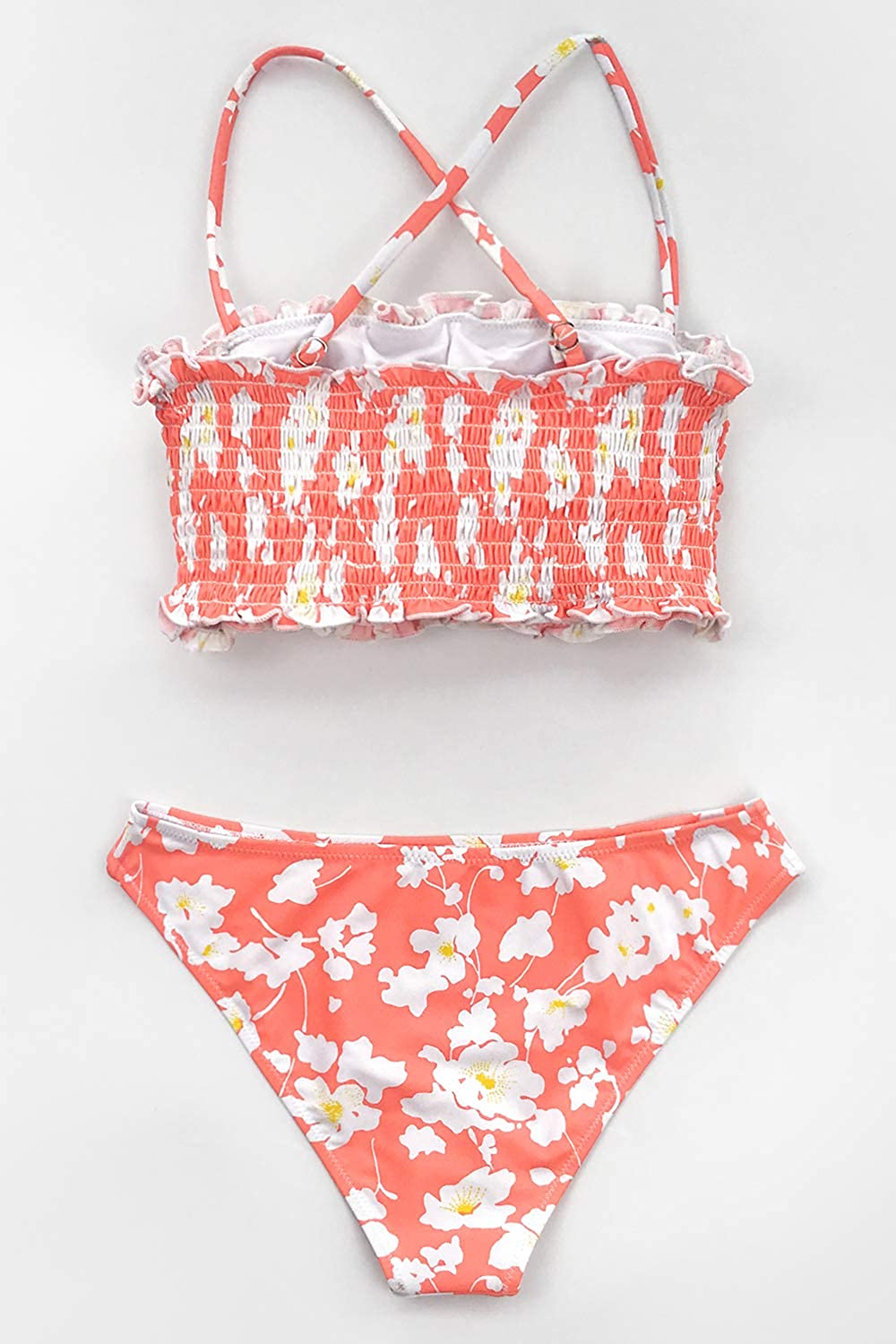 CUPSHE Women's Floral Smocked Bandeau Bikini Sets