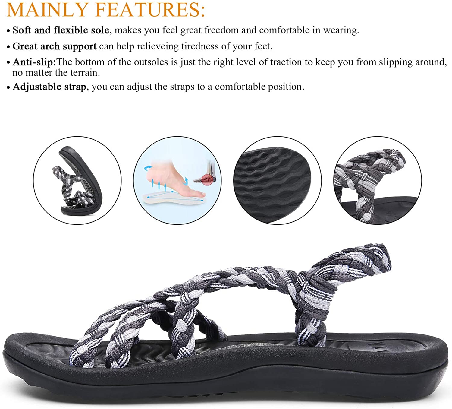 MEGNYA Women's Comfortable Walking Sandals with Arch Support Waterproof for Walking/Hiking/Travel/Wedding/Water Spot/Beach