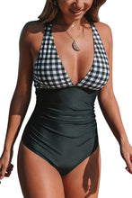 
                        
                          Load image into Gallery viewer, CUPSHE Women's One Piece Swimsuit V Neck Tummy Control Cross Back Vintage Swimwear Bathing Suits
                        
                      