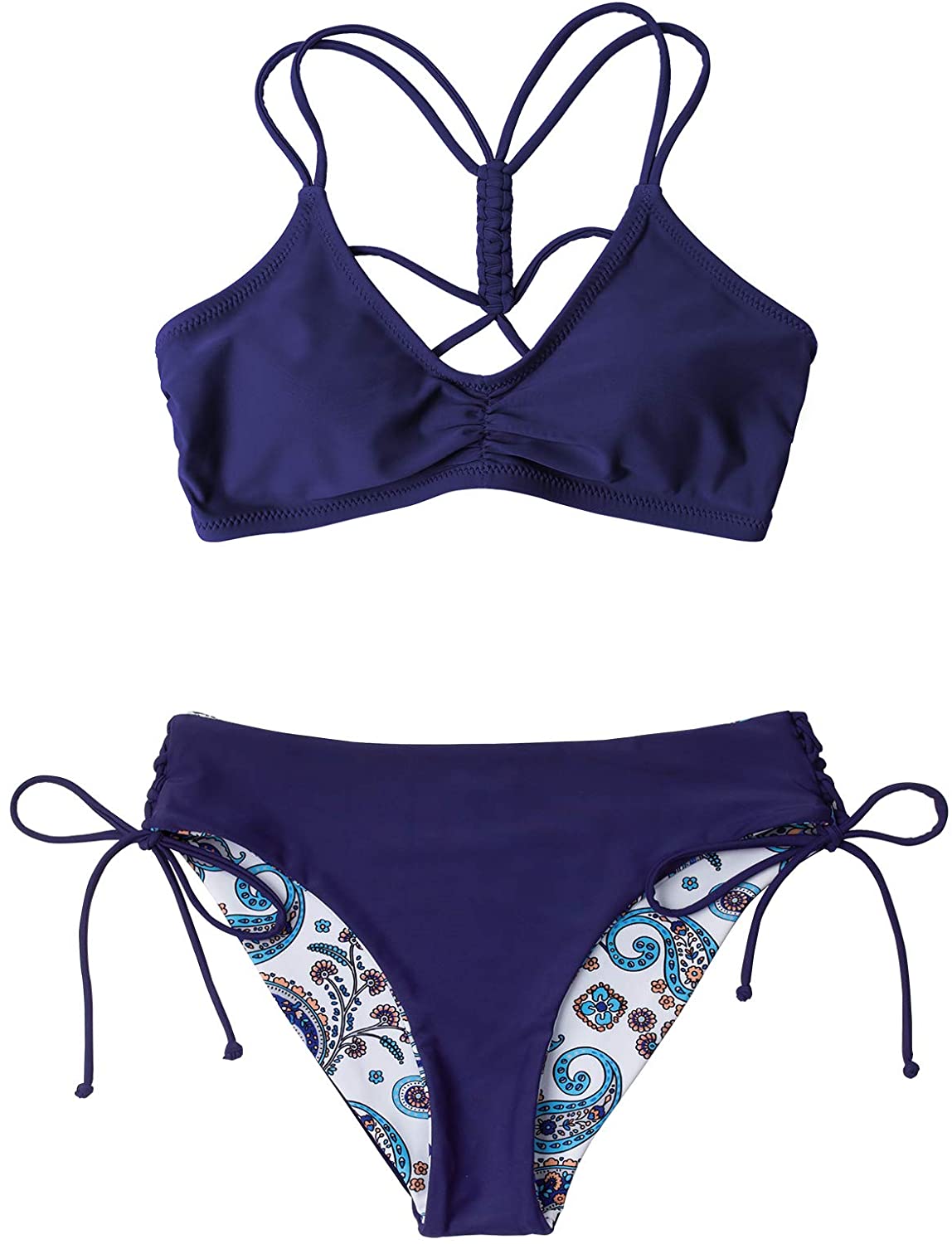CUPSHE Women's Back Braided Straps Reversible Bottom Strappy Lace Up Bikini Sets