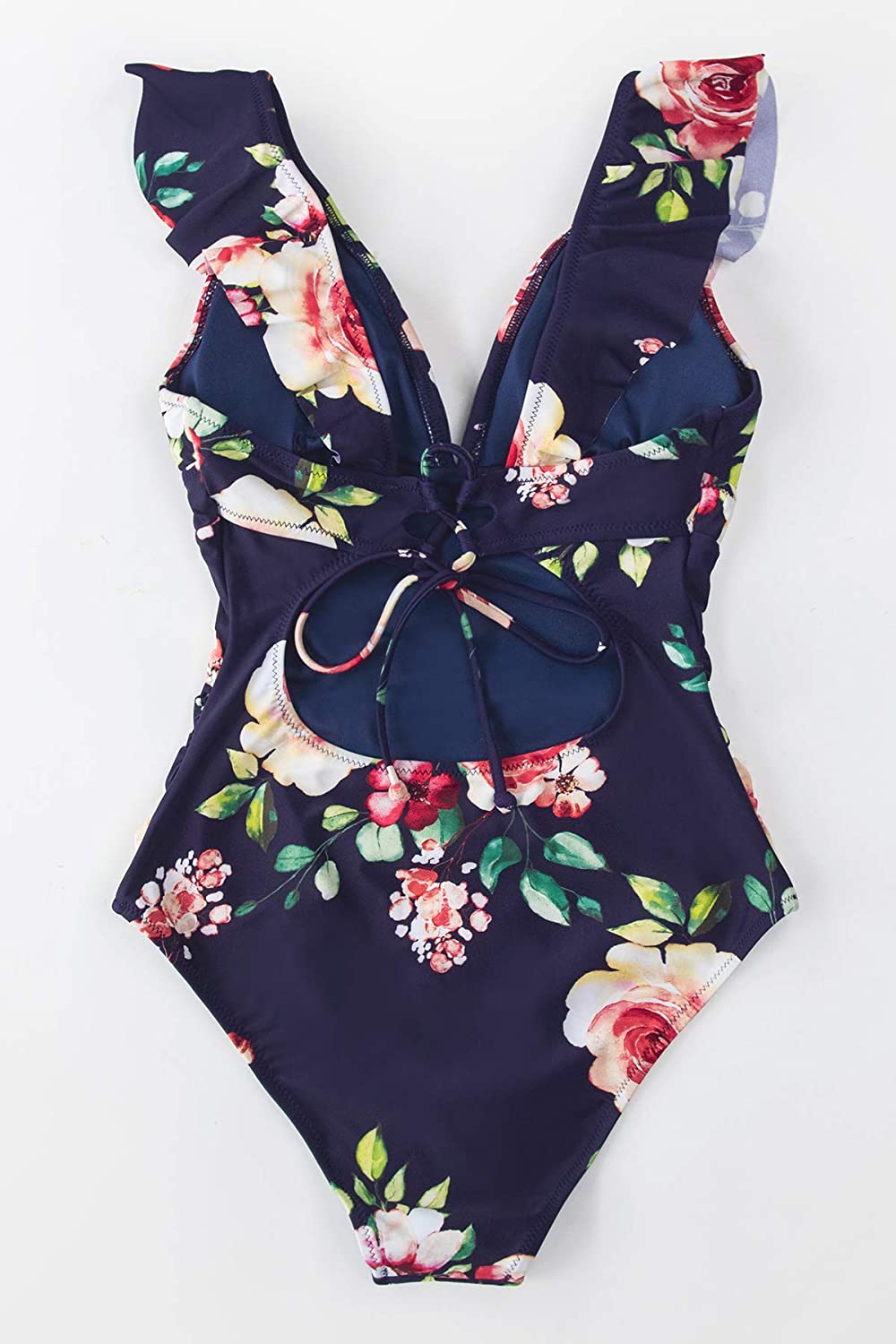 CUPSHE Women's V Neck One Piece Swimsuit Ruffled Lace Up Monokini