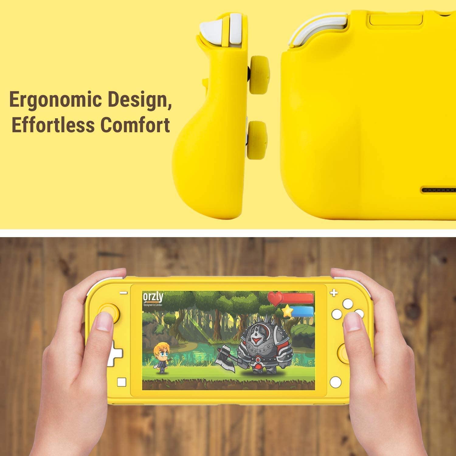 Orzly Grip Case for Nintendo Switch Lite – Case with Comfort Padded Hand Grips, Kickstand, Pack of Thumb Grips - Turquoise Blue - JOY2ESpree