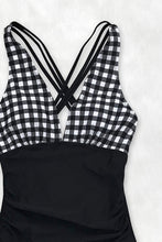 
                        
                          Load image into Gallery viewer, CUPSHE Women's One Piece Swimsuit V Neck Tummy Control Cross Back Vintage Swimwear Bathing Suits
                        
                      
