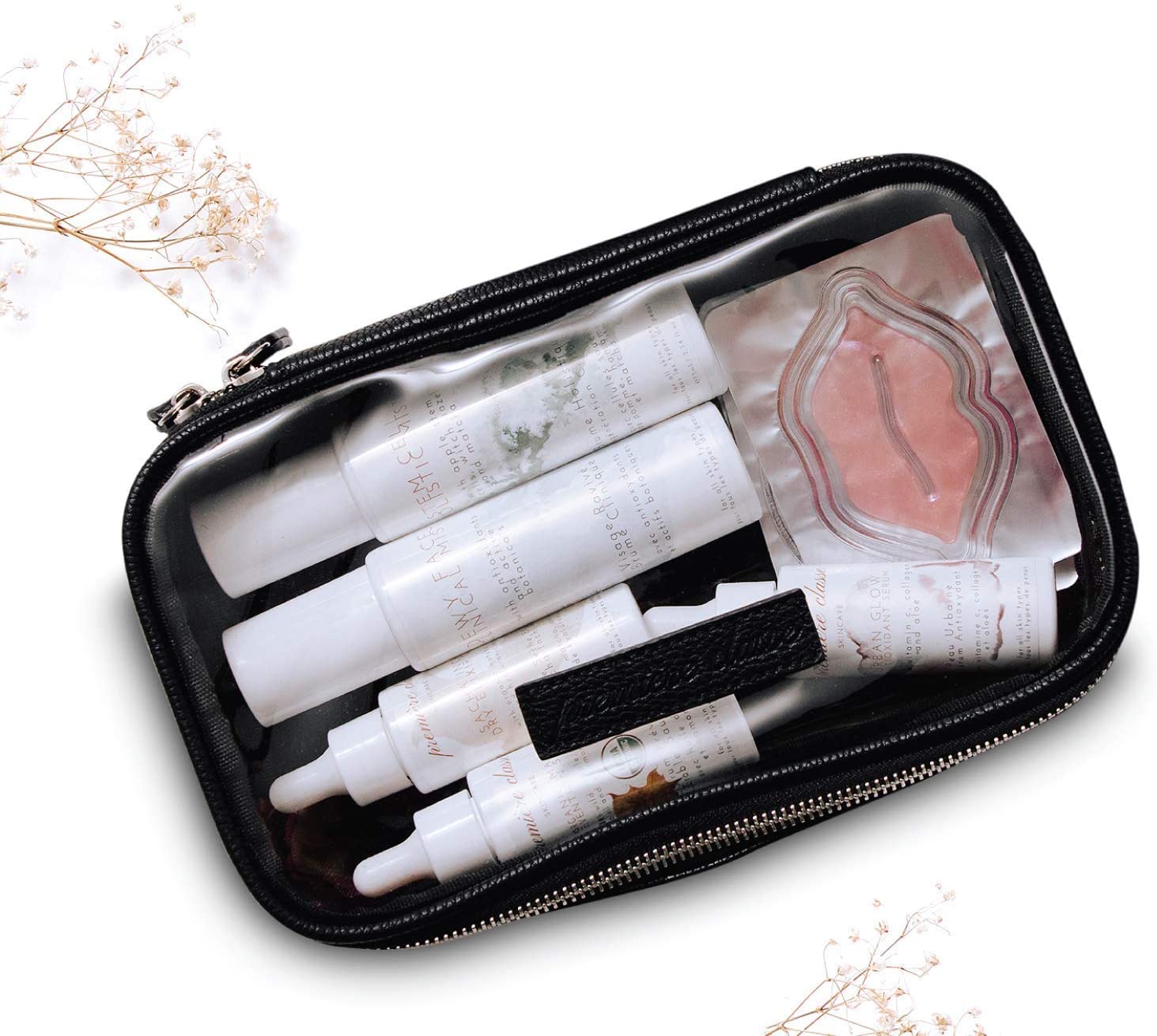 Vegan Leather Clear Makeup Bag - Toiletry Bags for Traveling - Cosmetic Bag