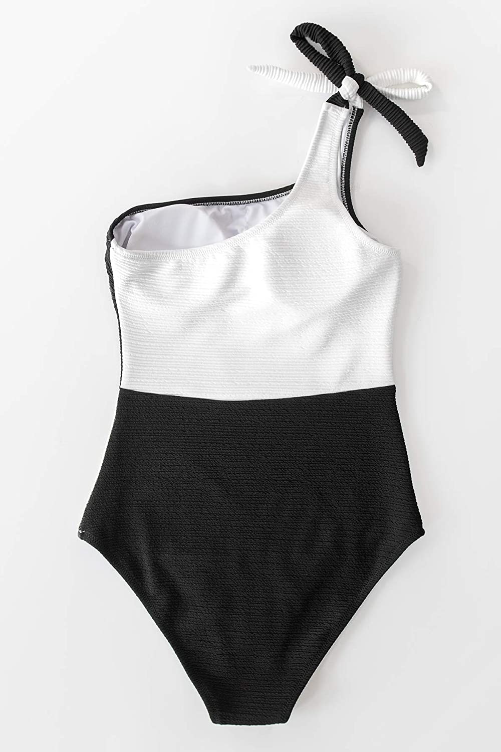 CUPSHE Women's One Piece Swimsuit Color Block One Shoulder Bowknot Bathing Suit
