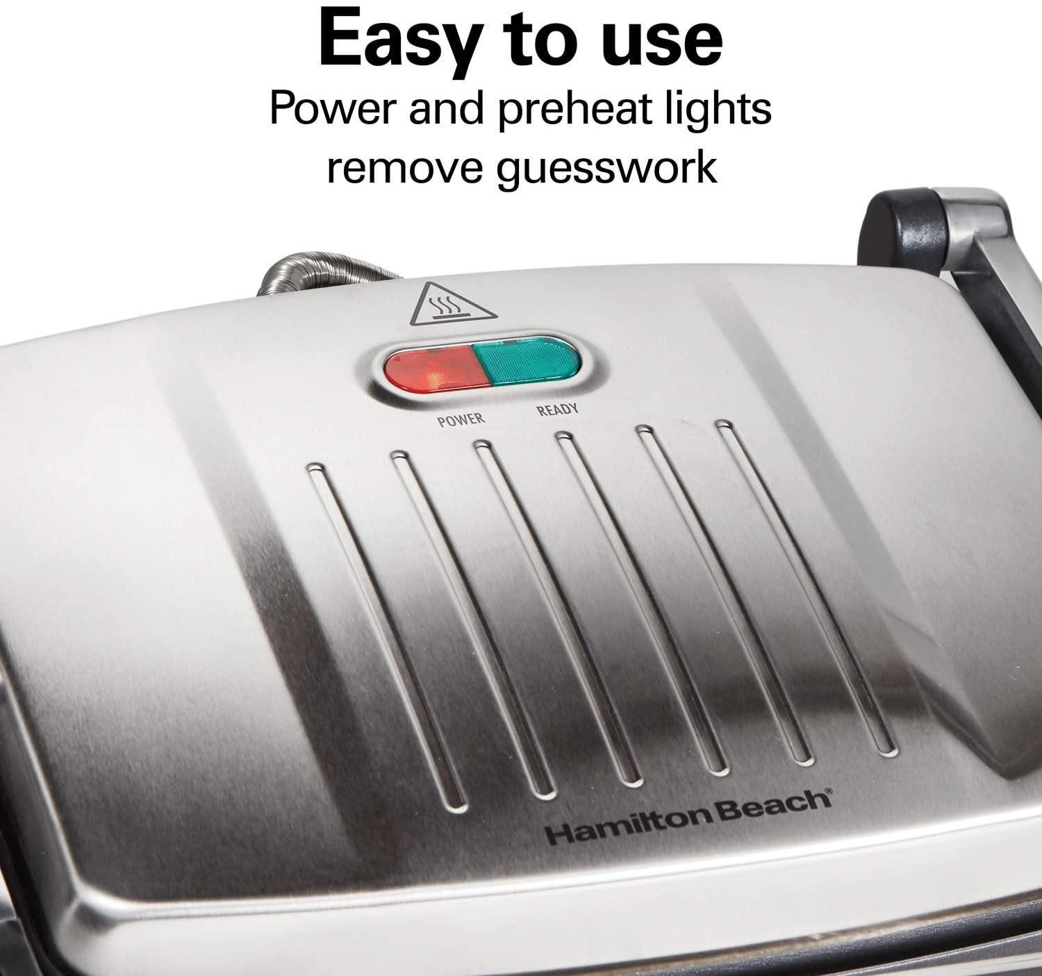 Hamilton Beach Panini Press, Sandwich Maker & Electric Indoor Grill, Upright Storage, Nonstick Easy Clean Grids, Stainless Steel (25410) - JOY2ESpree