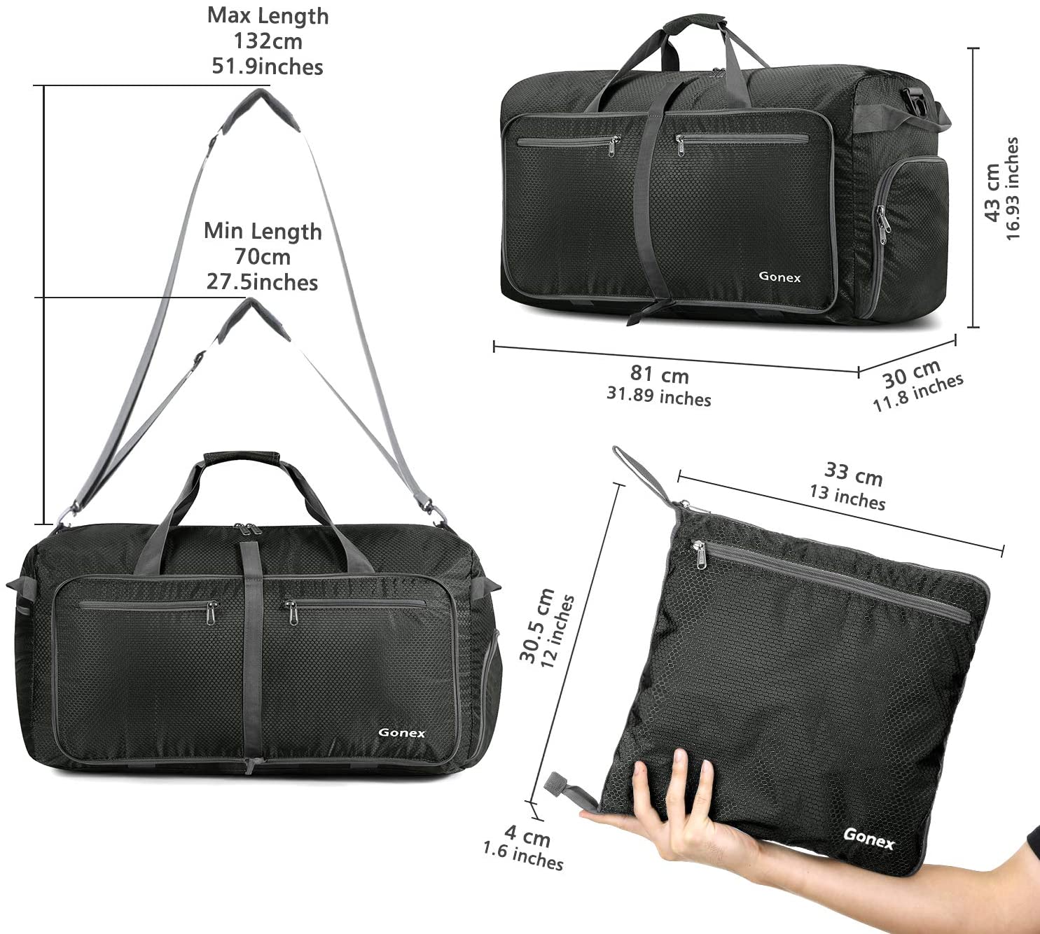 Gonex 150L Travel Duffel Bag Foldable Extra Large Duffle Bag XL Heavy Duty for Men Women for Luggage Shopping Gray
