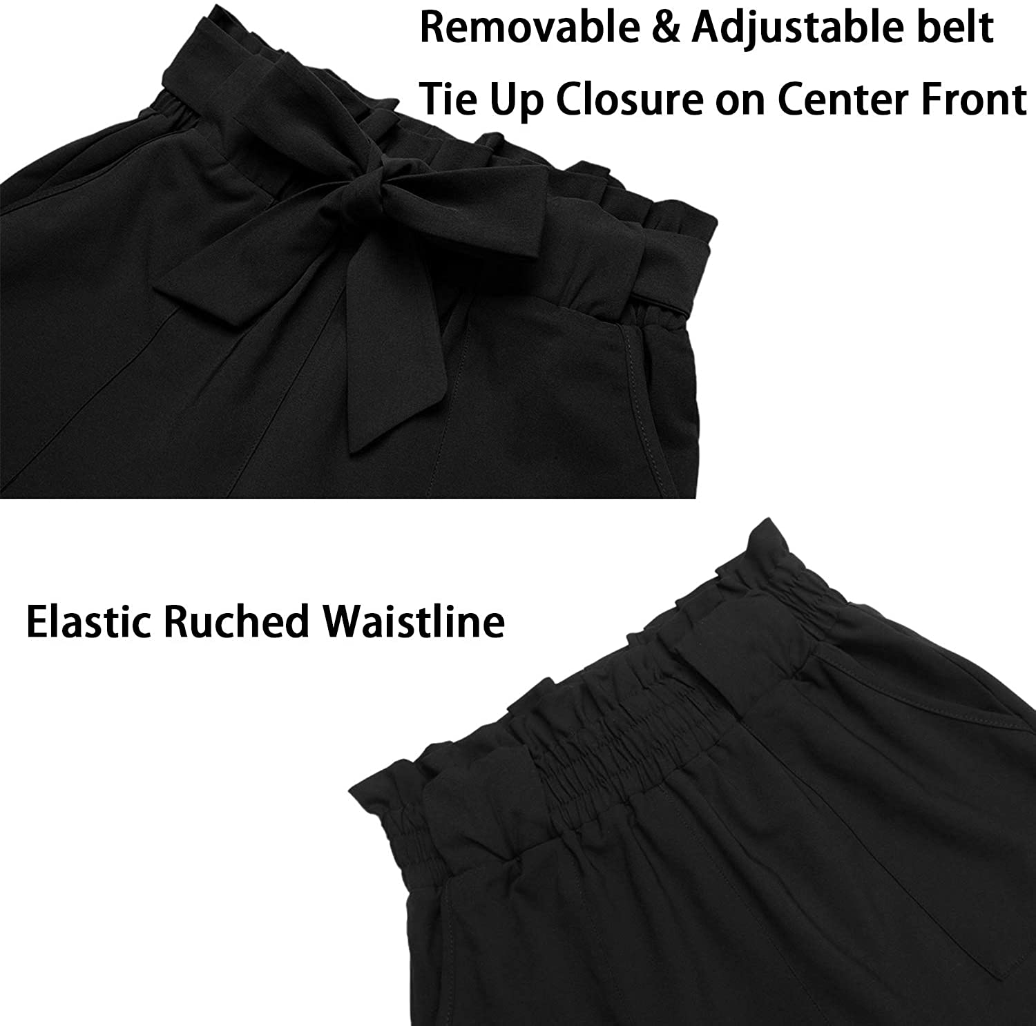 Freeprance Women's Pants Casual Trouser Paper Bag Pants Elastic Waist Slim Pockets