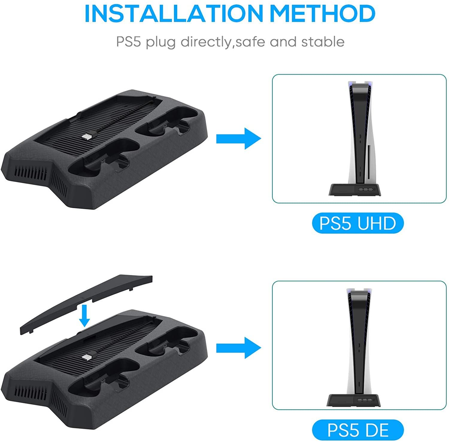 Vertical Stand for Playstation 5 with Cooling Fan Charging Station - JOY2ESpree