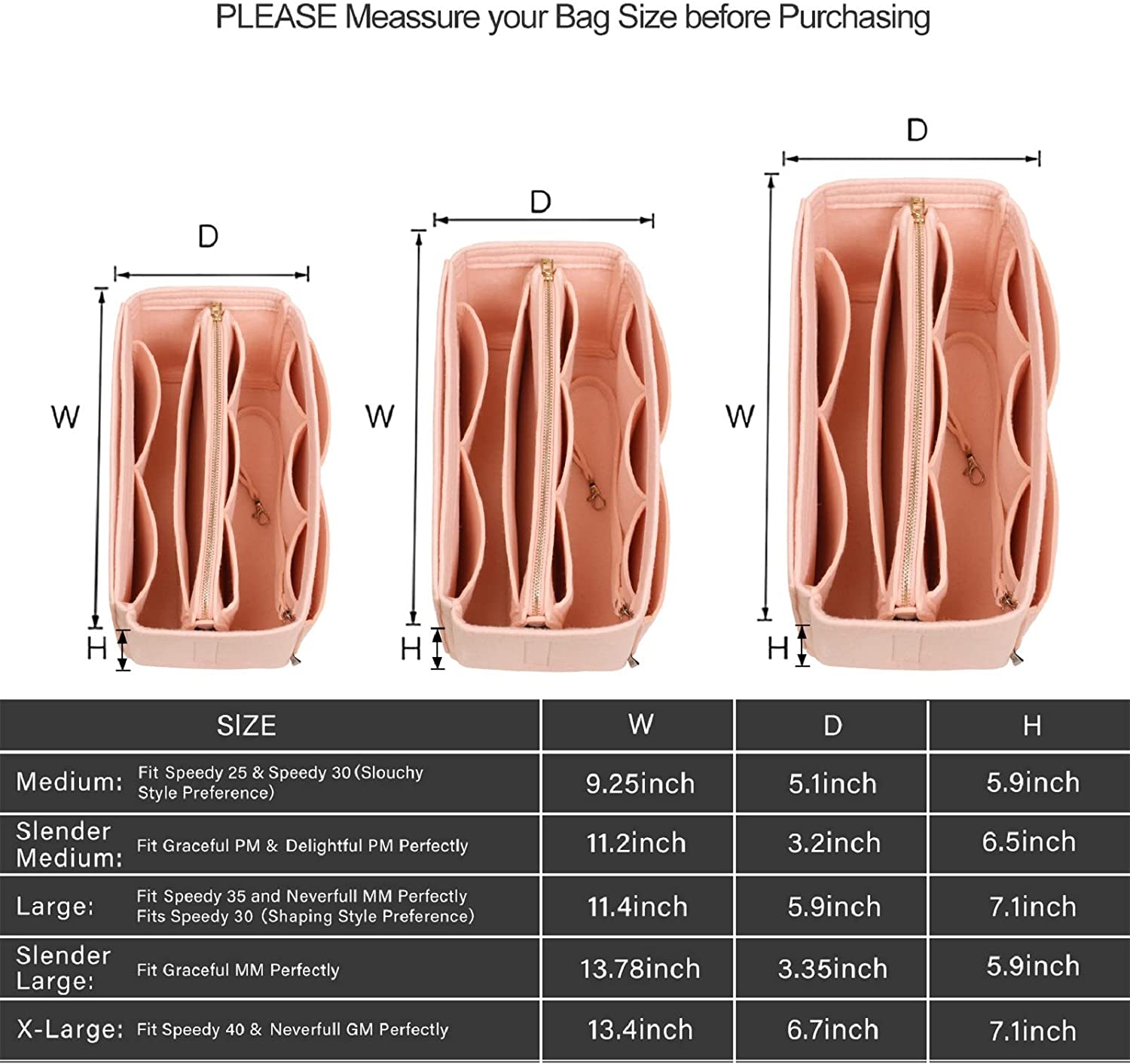Purse Organizer Insert, Bag Organizer, Bag in Bag, Perfect for Speedy Neverfull and More, 5 Size (X-Large, Black)