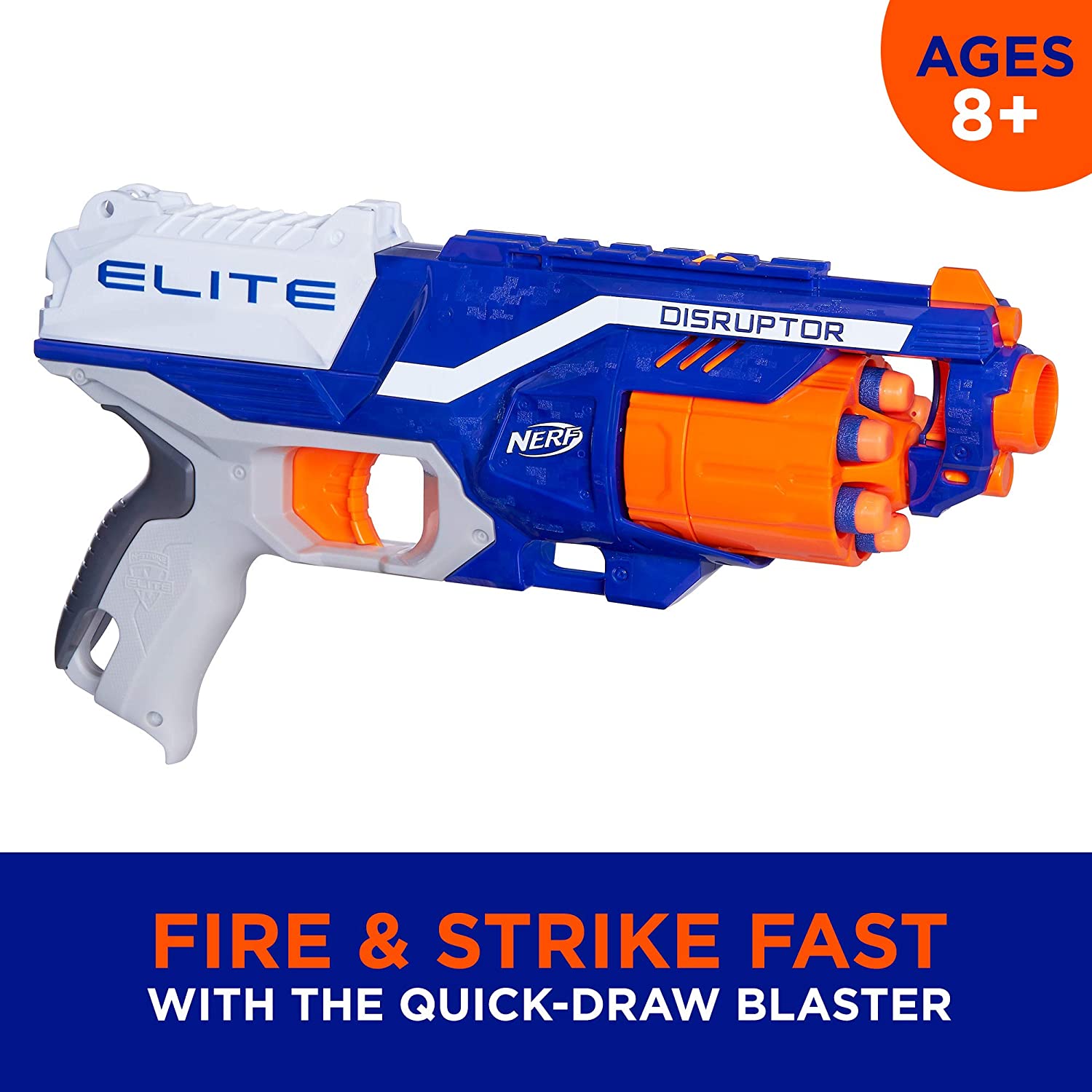 Nerf Disruptor Elite Blaster -- 6-Dart Rotating Drum, Slam Fire, Includes 6 Official Nerf Elite Darts -- For Kids, Teens, Adults